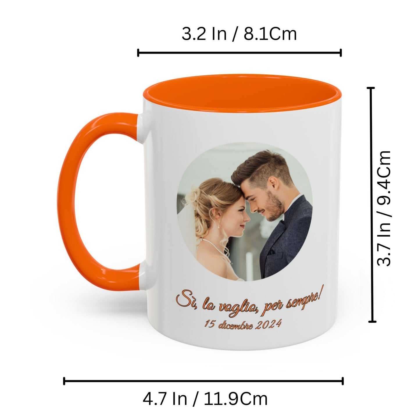 Tazza personalizzata, 325 ml Bianco/arancione Design circolare Tazza da caffè in ceramica, Regalo personalizzato con foto, testo o logo