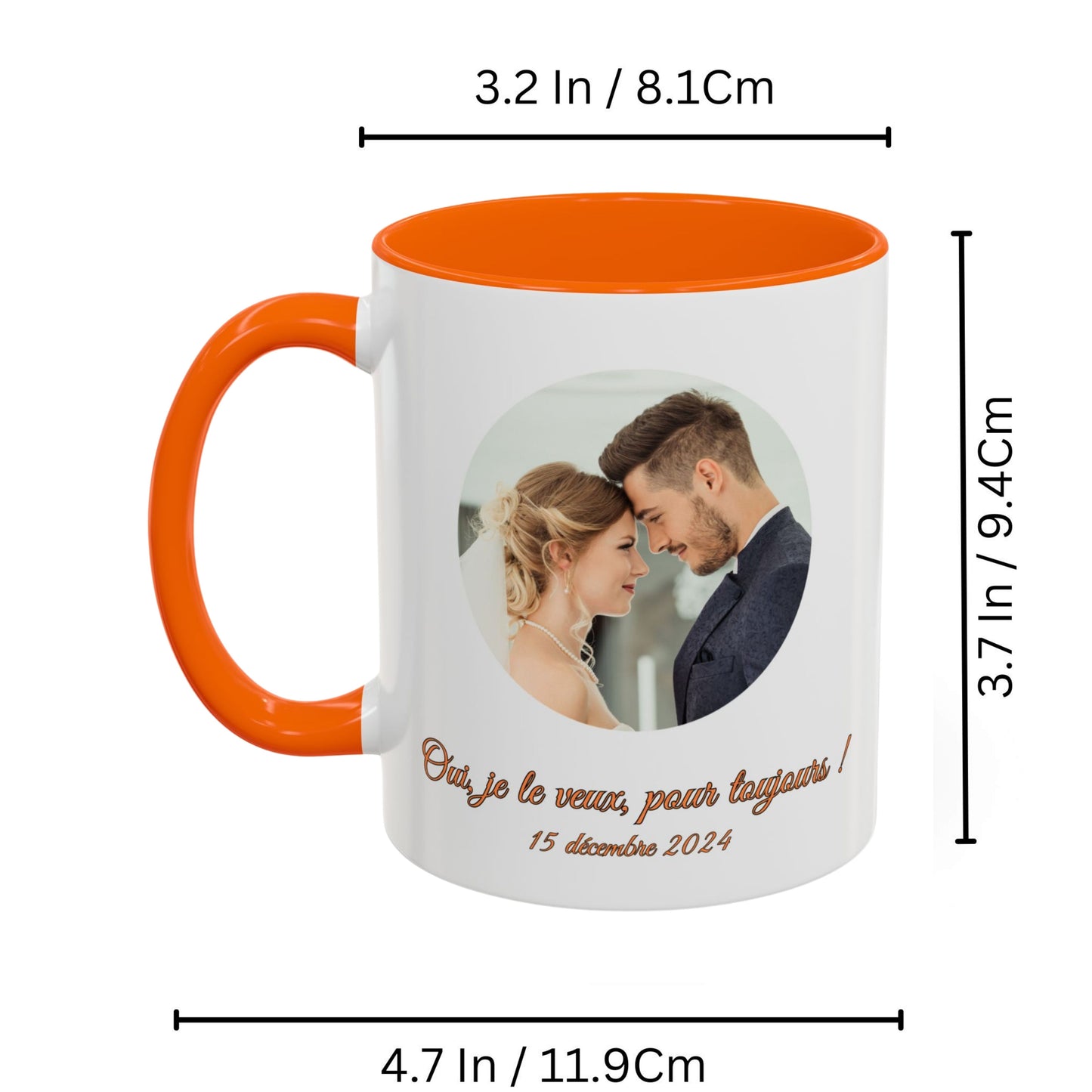 Mug personnalisé, Tasse à café en céramique 325ml blanche/orange motif cercle, Cadeau personnalisé avec photo, texte ou logo