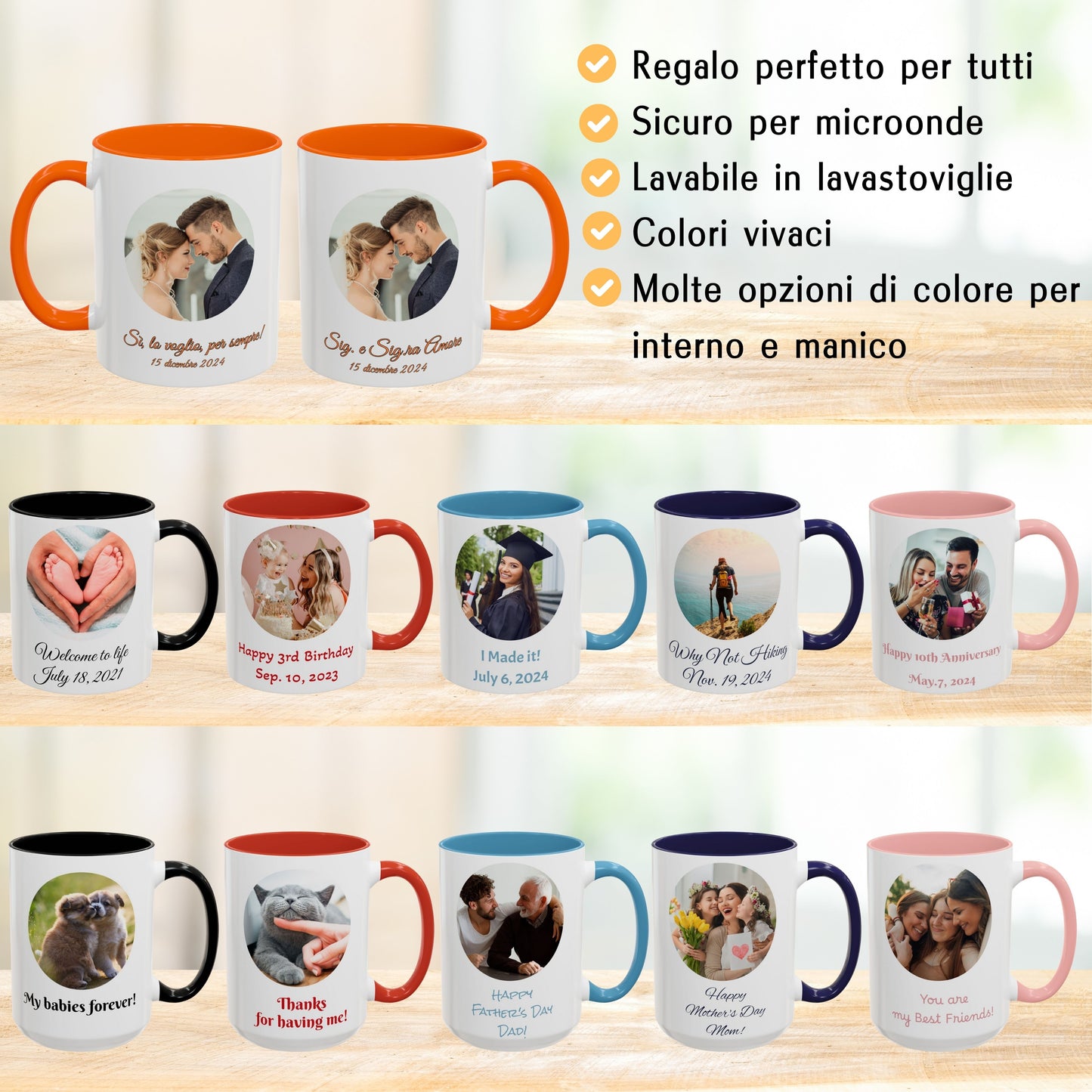 Tazza personalizzata, 325 ml Bianco/arancione Design circolare Tazza da caffè in ceramica, Regalo personalizzato con foto, testo o logo