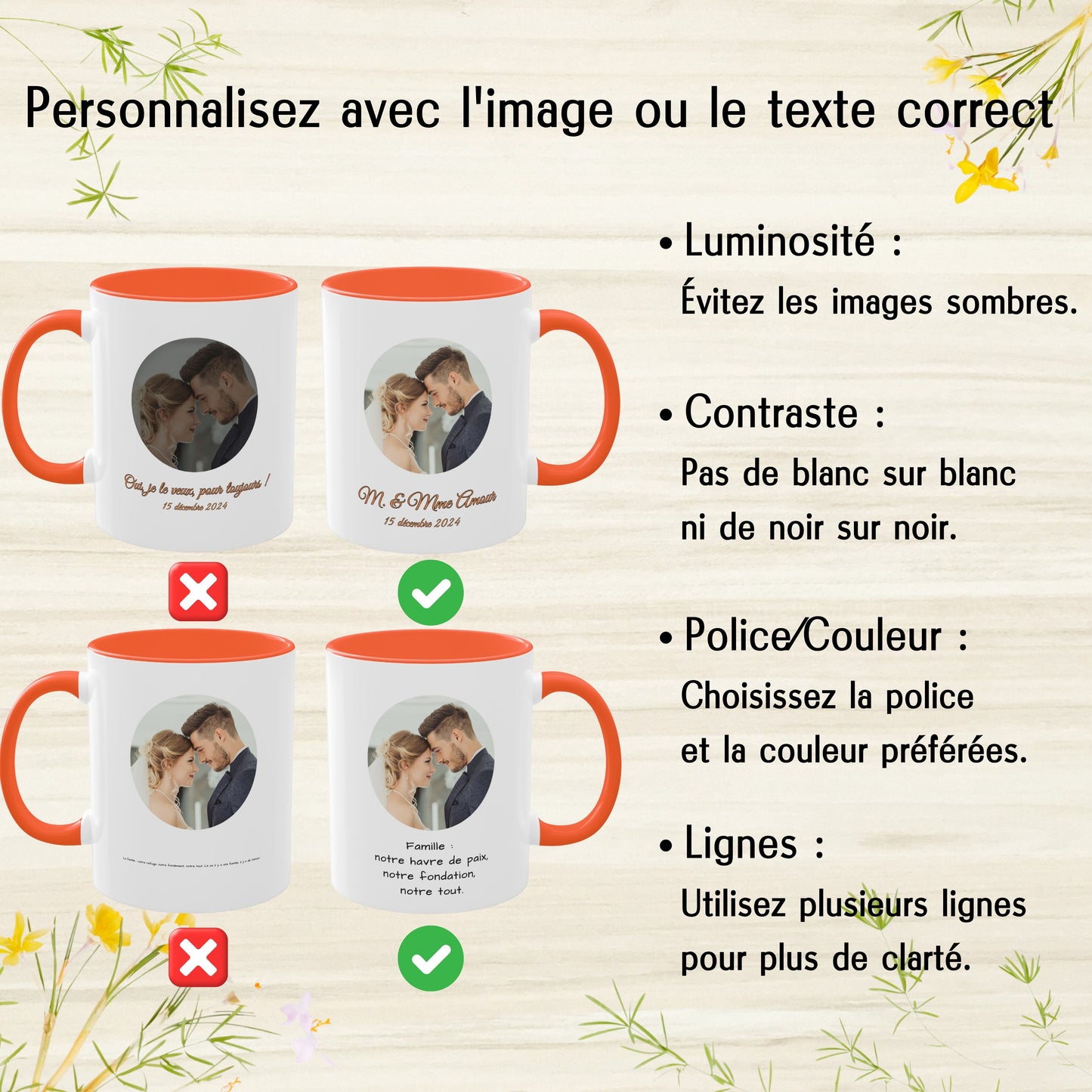 Mug personnalisé, Tasse à café en céramique 325ml blanche/orange motif cercle, Cadeau personnalisé avec photo, texte ou logo