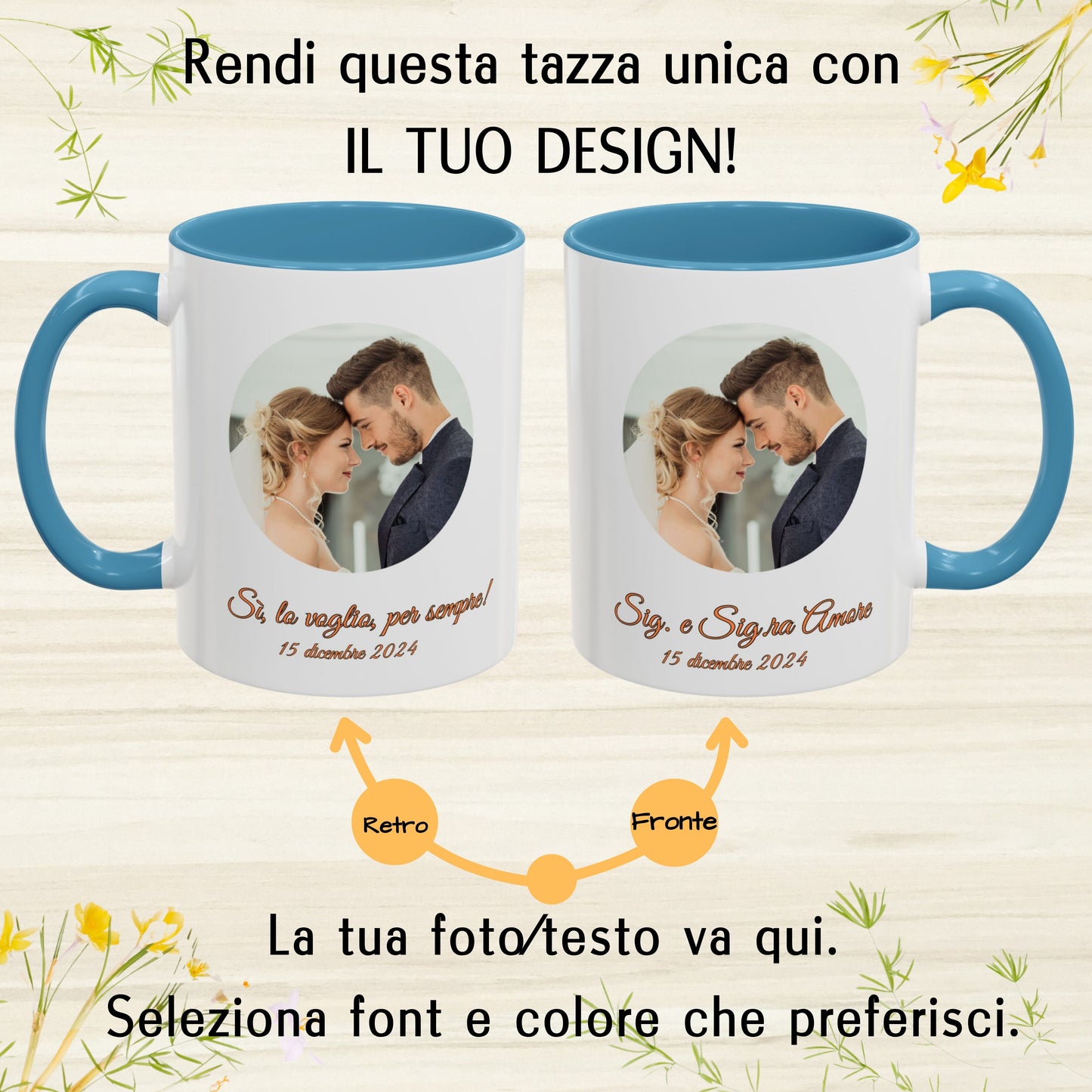 Personalisierte Tasse, 325 ml Weiß/Hellblau Rundes Design Keramik-Kaffeetasse, personalisiertes Geschenk mit Foto, Text oder Logo