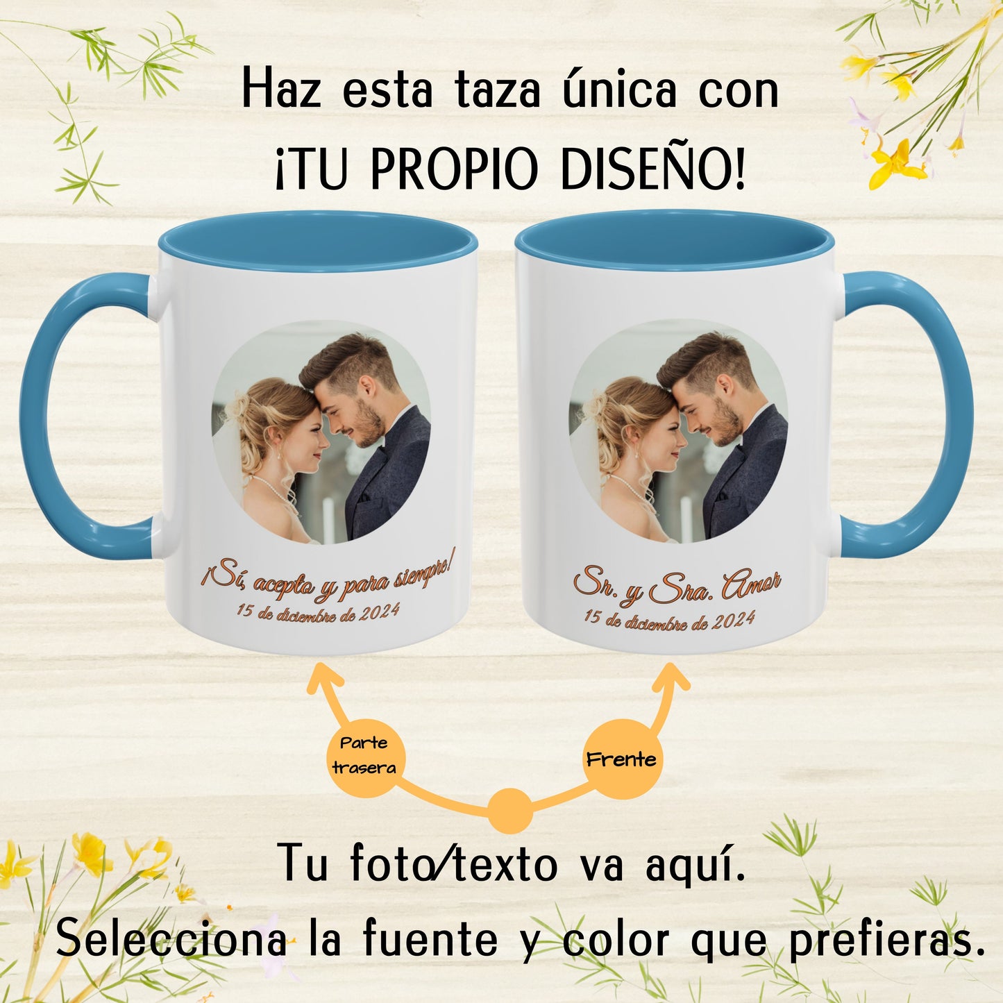 Taza personalizada, 325ml Blanco/azul claro Diseño circular Cerámica Taza de café, Regalo personalizado con foto, texto o logo