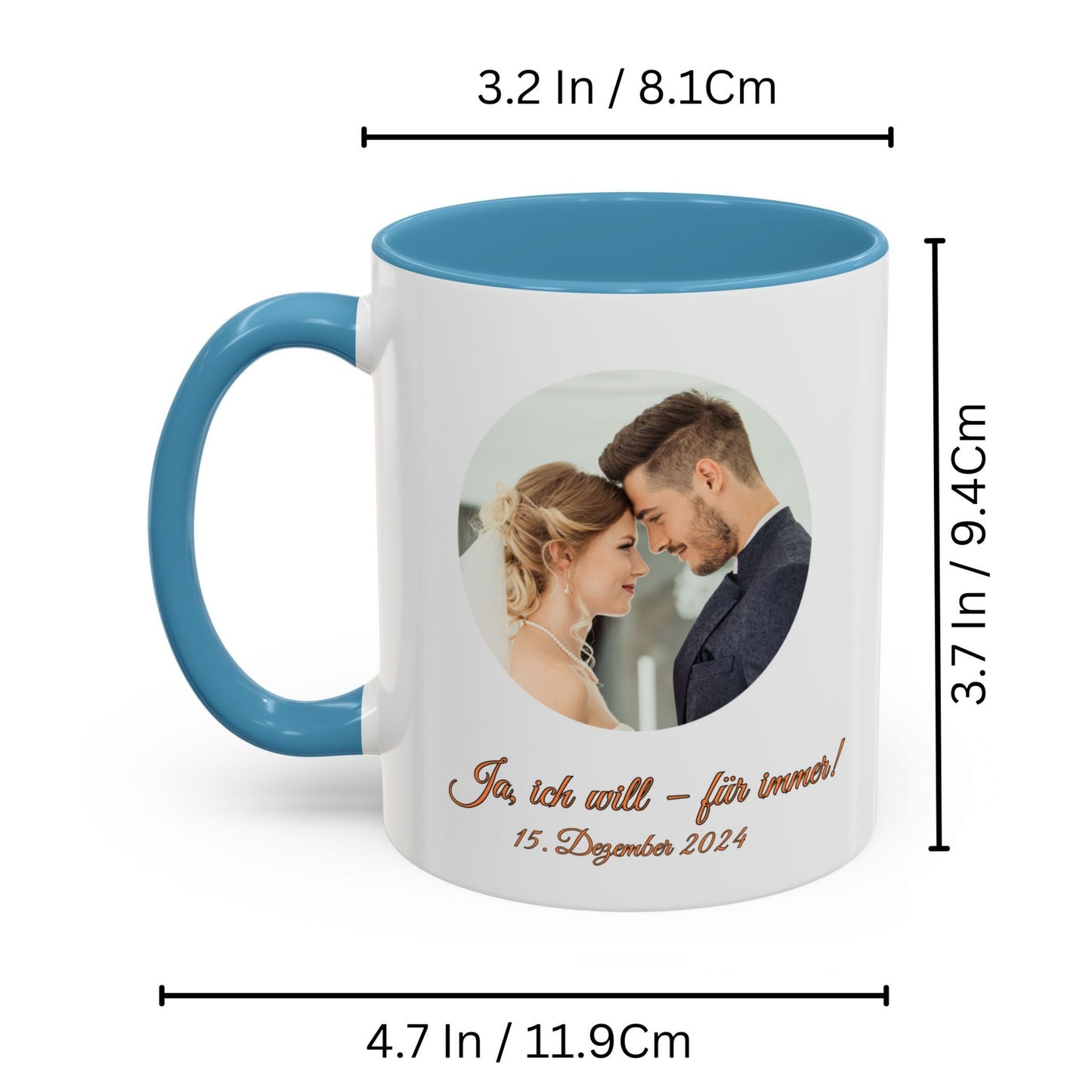 Personalisierte Tasse, 325ml Keramik-Kaffeetasse mit weißem/hellblauem Kreisdesign, personalisiertes Geschenk mit Foto, Text oder Logo