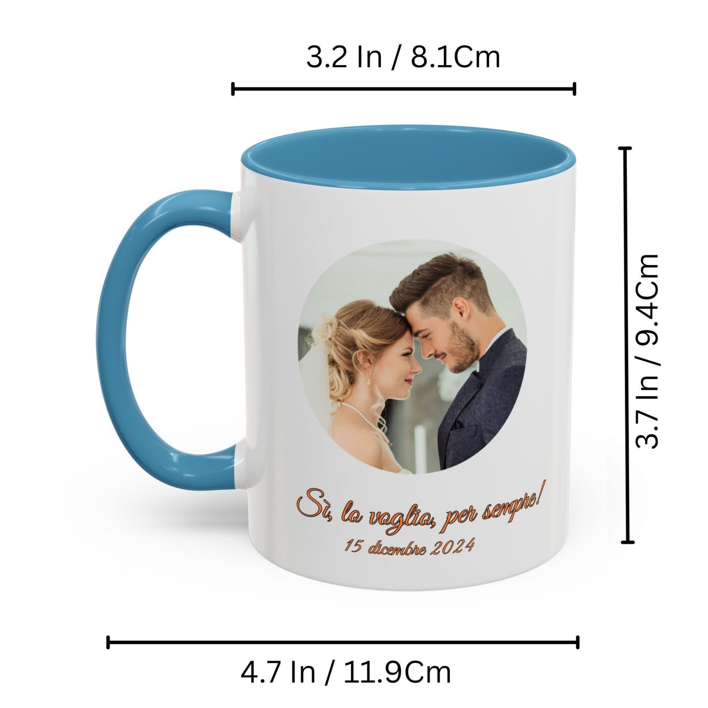Personalisierte Tasse, 325 ml Weiß/Hellblau Rundes Design Keramik-Kaffeetasse, personalisiertes Geschenk mit Foto, Text oder Logo