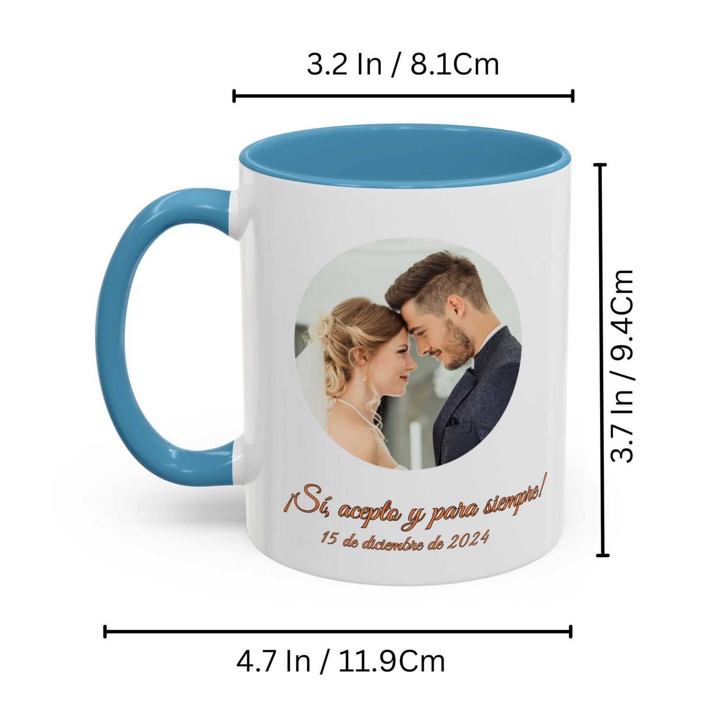 Taza personalizada, 325ml Blanco/azul claro Diseño circular Cerámica Taza de café, Regalo personalizado con foto, texto o logo