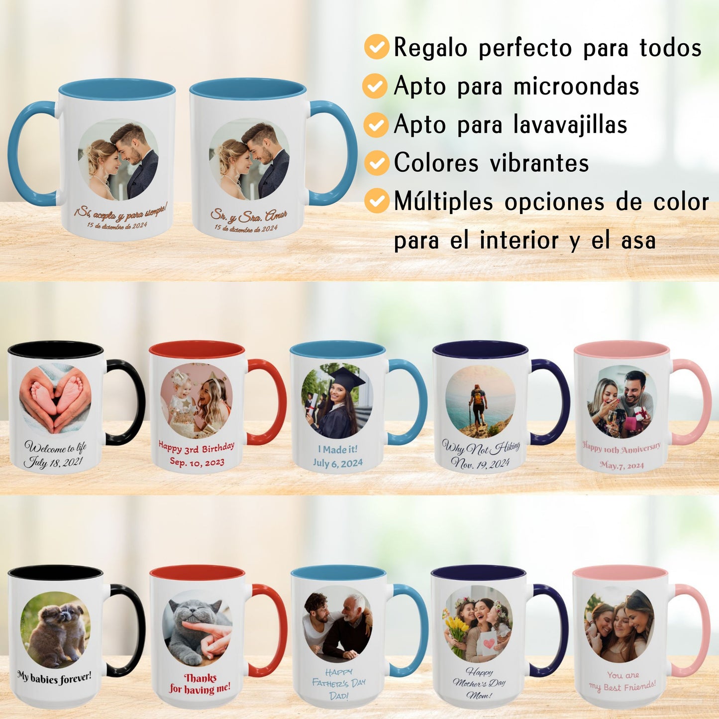 Taza personalizada, 325ml Blanco/azul claro Diseño circular Cerámica Taza de café, Regalo personalizado con foto, texto o logo