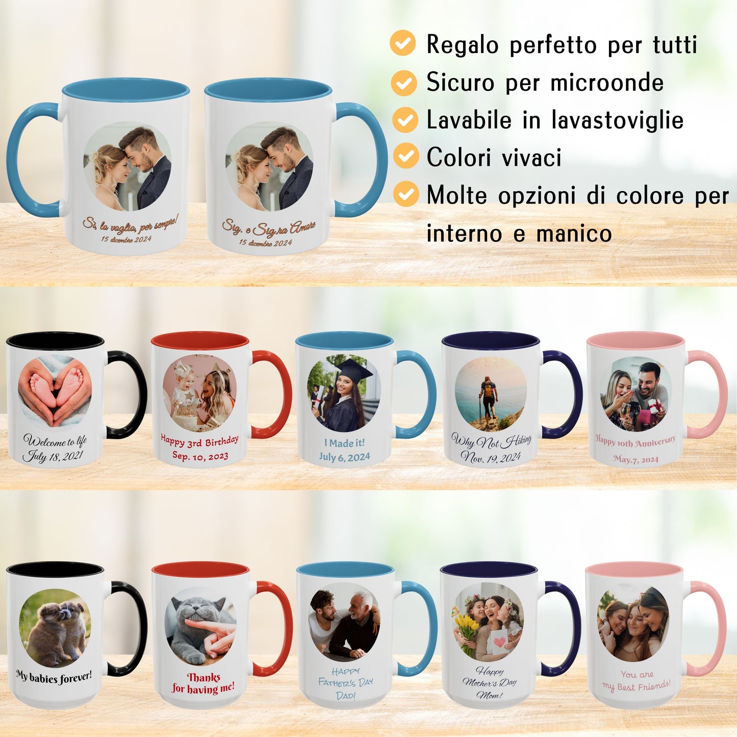 Personalisierte Tasse, 325 ml Weiß/Hellblau Rundes Design Keramik-Kaffeetasse, personalisiertes Geschenk mit Foto, Text oder Logo