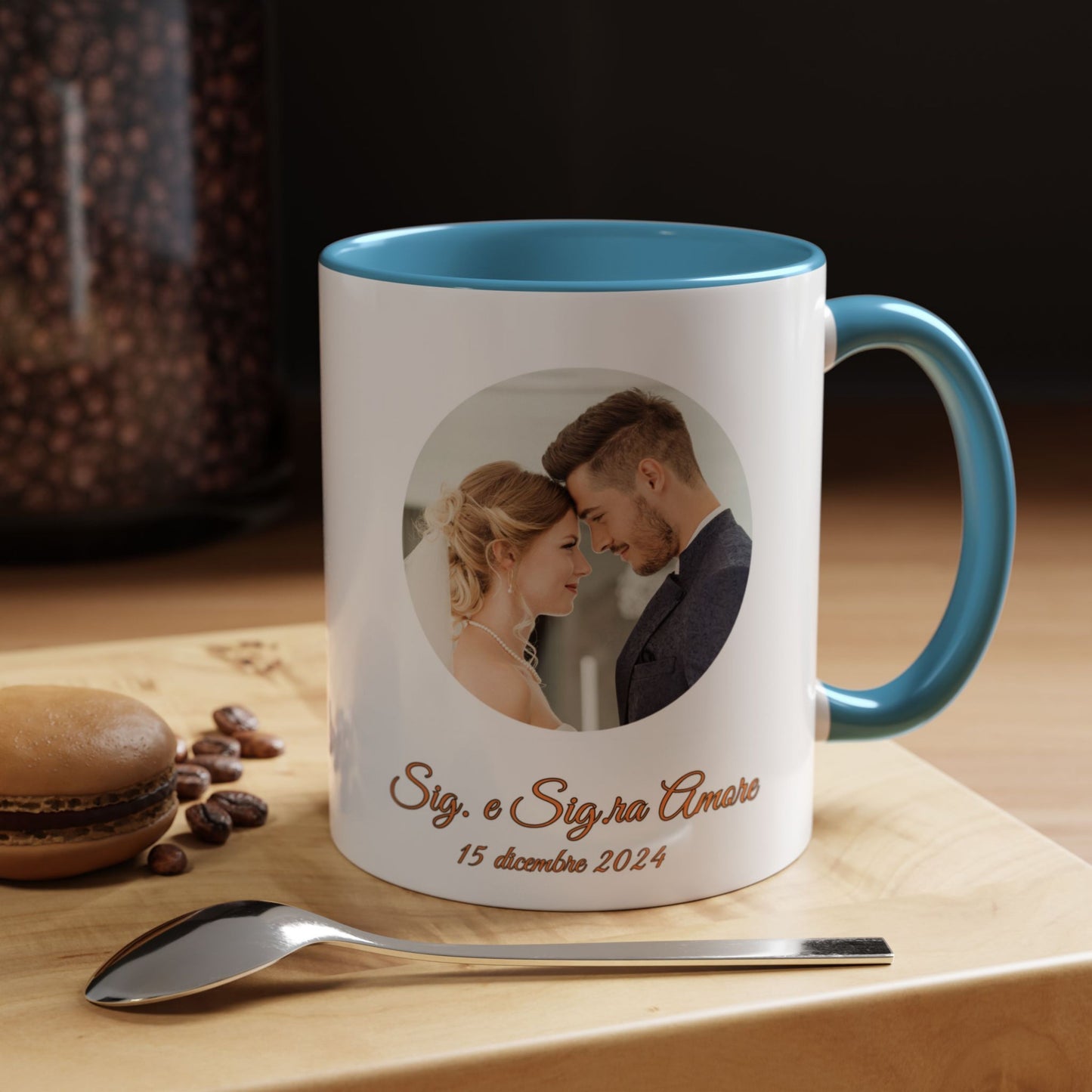 Personalisierte Tasse, 325 ml Weiß/Hellblau Rundes Design Keramik-Kaffeetasse, personalisiertes Geschenk mit Foto, Text oder Logo