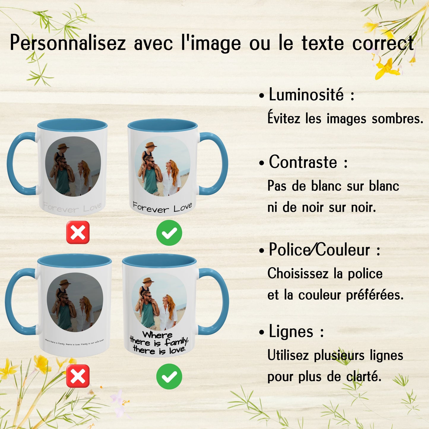 Mug personnalisé, 325 ml, en céramique, blanc/bleu clair, motif cercle, cadeau personnalisé avec photo, texte ou logo