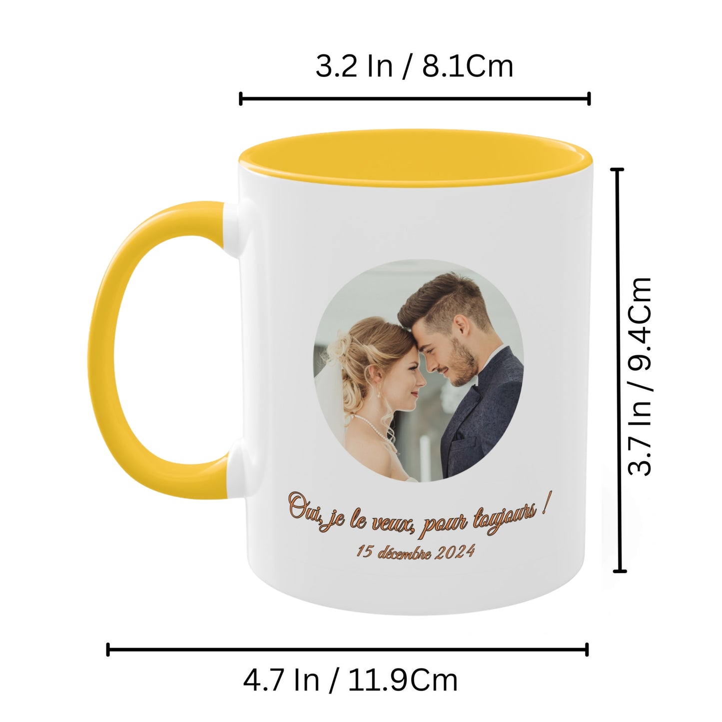 Tasse Personnalisée, Mug en Céramique Blanc/Jaune doré Cercle Design 325ml, Cadeau Personnalisé avec Photo, Texte ou Logo