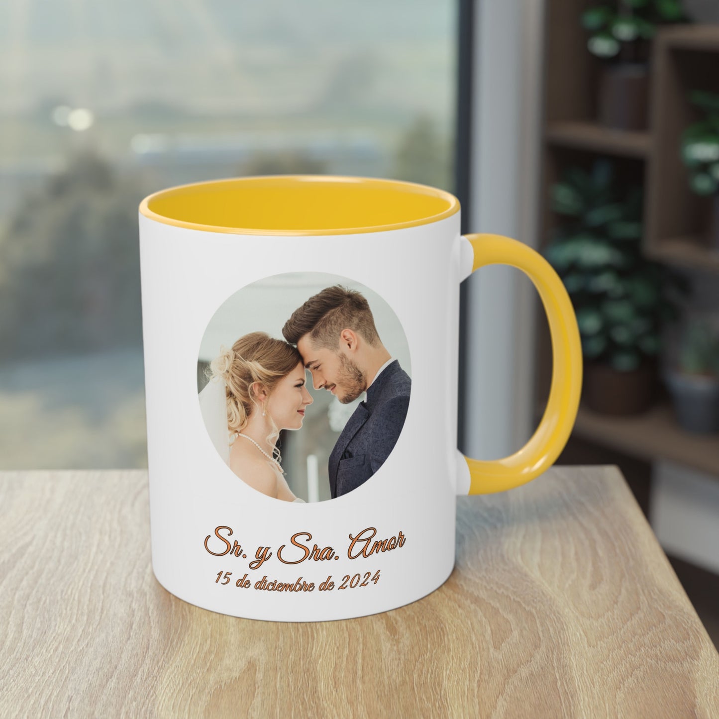 Tasse Personnalisée, Mug en Céramique Blanc/Jaune doré Cercle Design 325ml, Cadeau Personnalisé avec Photo, Texte ou Logo