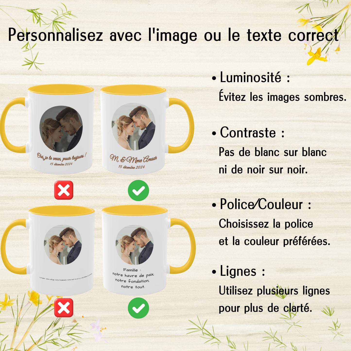 Tasse Personnalisée, Mug en Céramique Blanc/Jaune doré Cercle Design 325ml, Cadeau Personnalisé avec Photo, Texte ou Logo