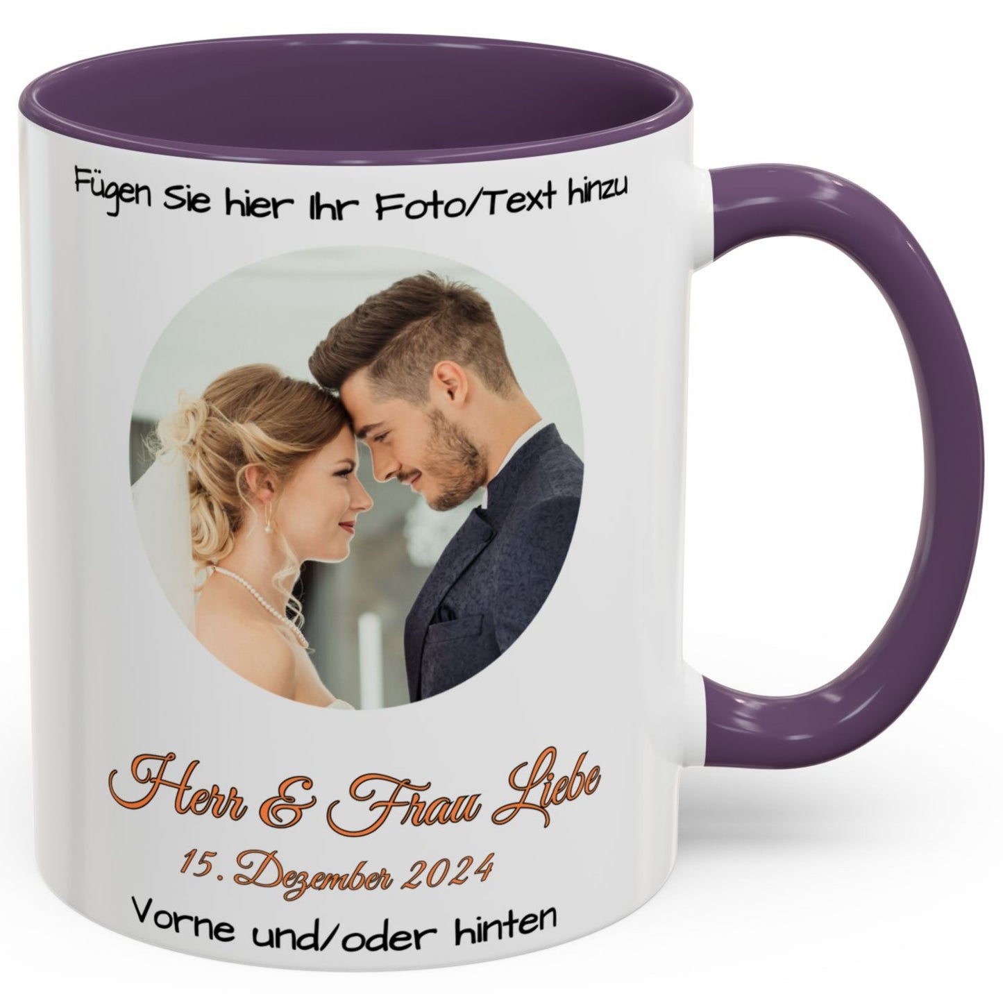 Individuelle Tasse, 325ml Weiß/Lila Kreisdesign Keramiktasse, Personalisiertes Geschenk mit Foto, Text oder Logo