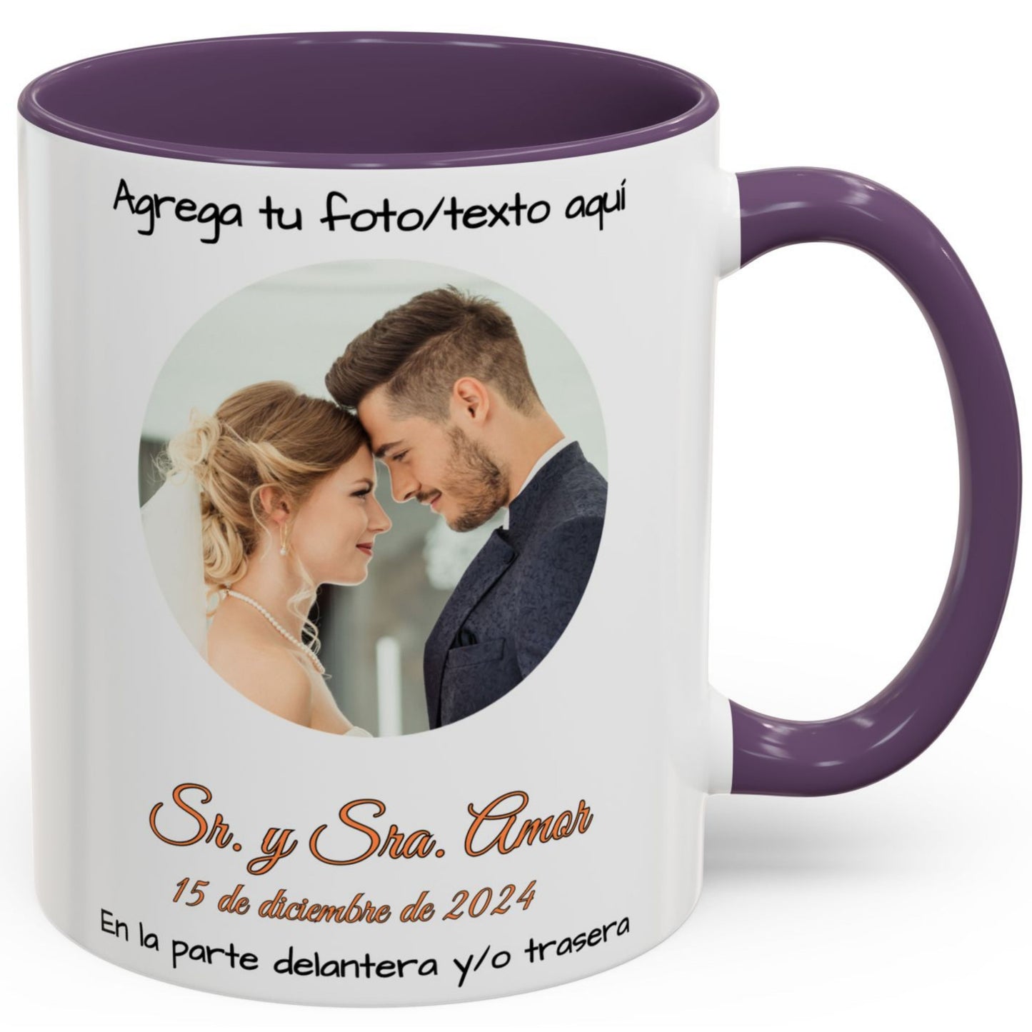 Taza personalizada, 325ml Blanco/morado Diseño circular Cerámica Taza de café, Regalo personalizado con foto, texto o logo