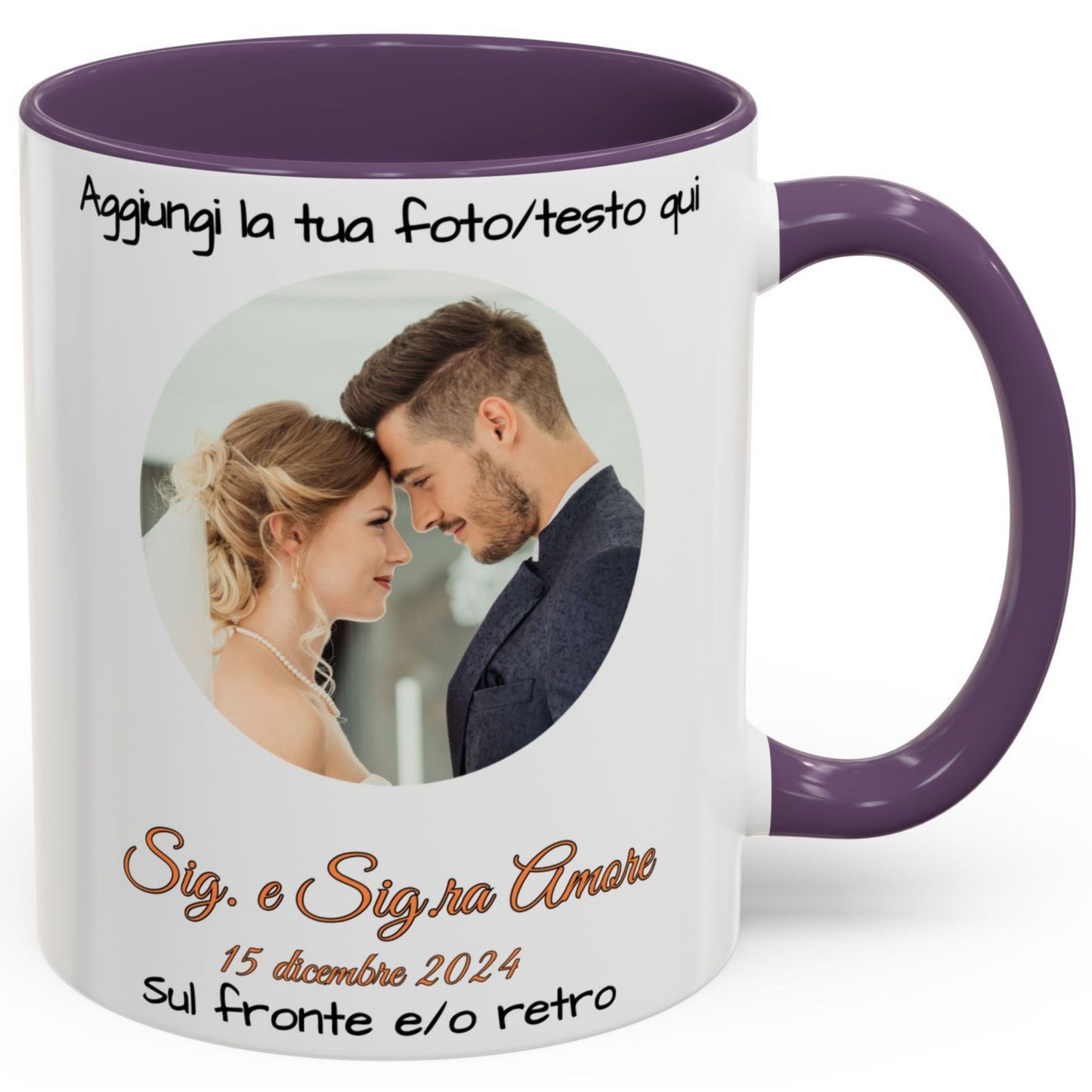 Personalisierte Tasse, 325 ml Weiß/Lila Kreisförmiges Design Keramik-Kaffeetasse, Personalisiertes Geschenk mit Foto, Text oder Logo