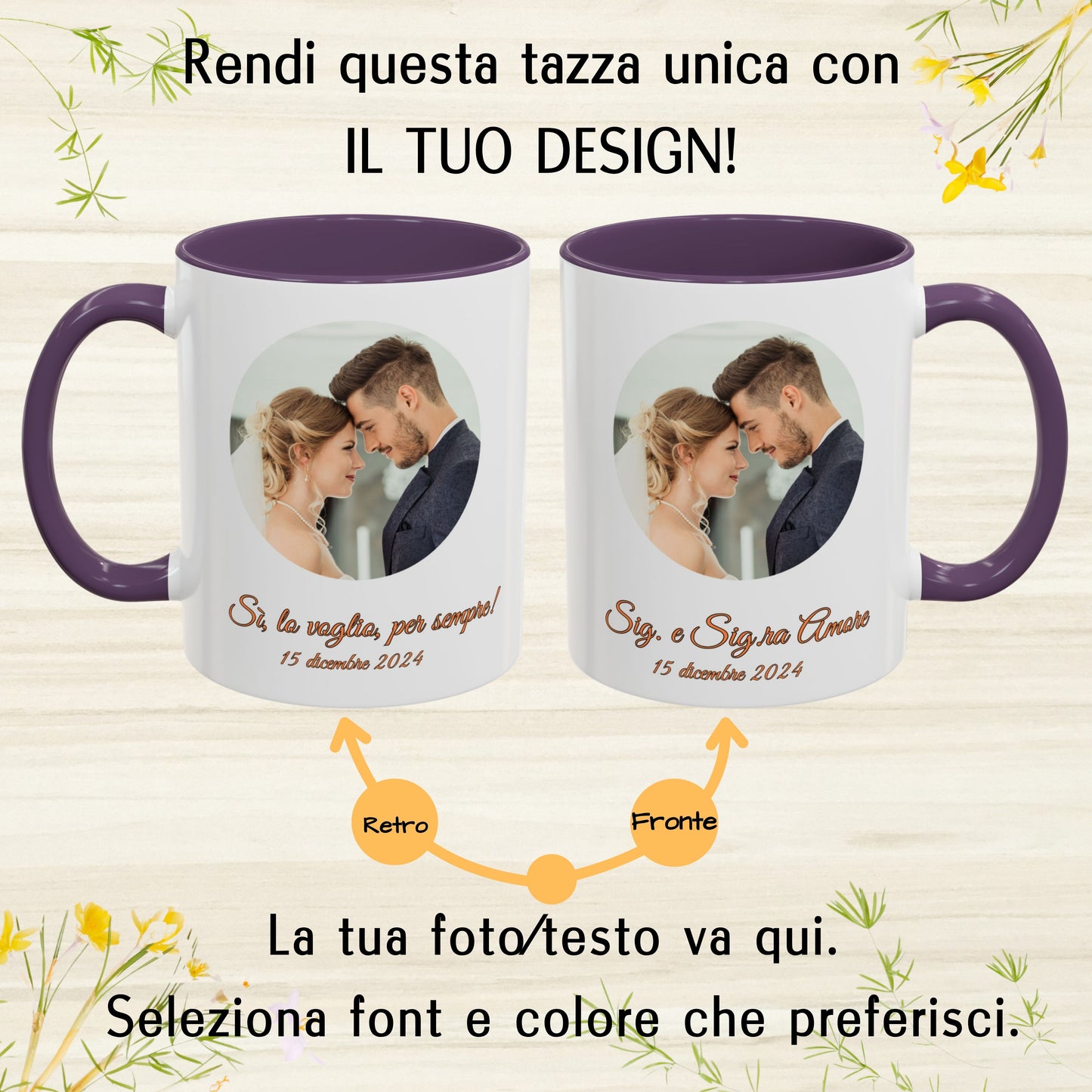 Personalisierte Tasse, 325 ml Weiß/Lila Kreisförmiges Design Keramik-Kaffeetasse, Personalisiertes Geschenk mit Foto, Text oder Logo