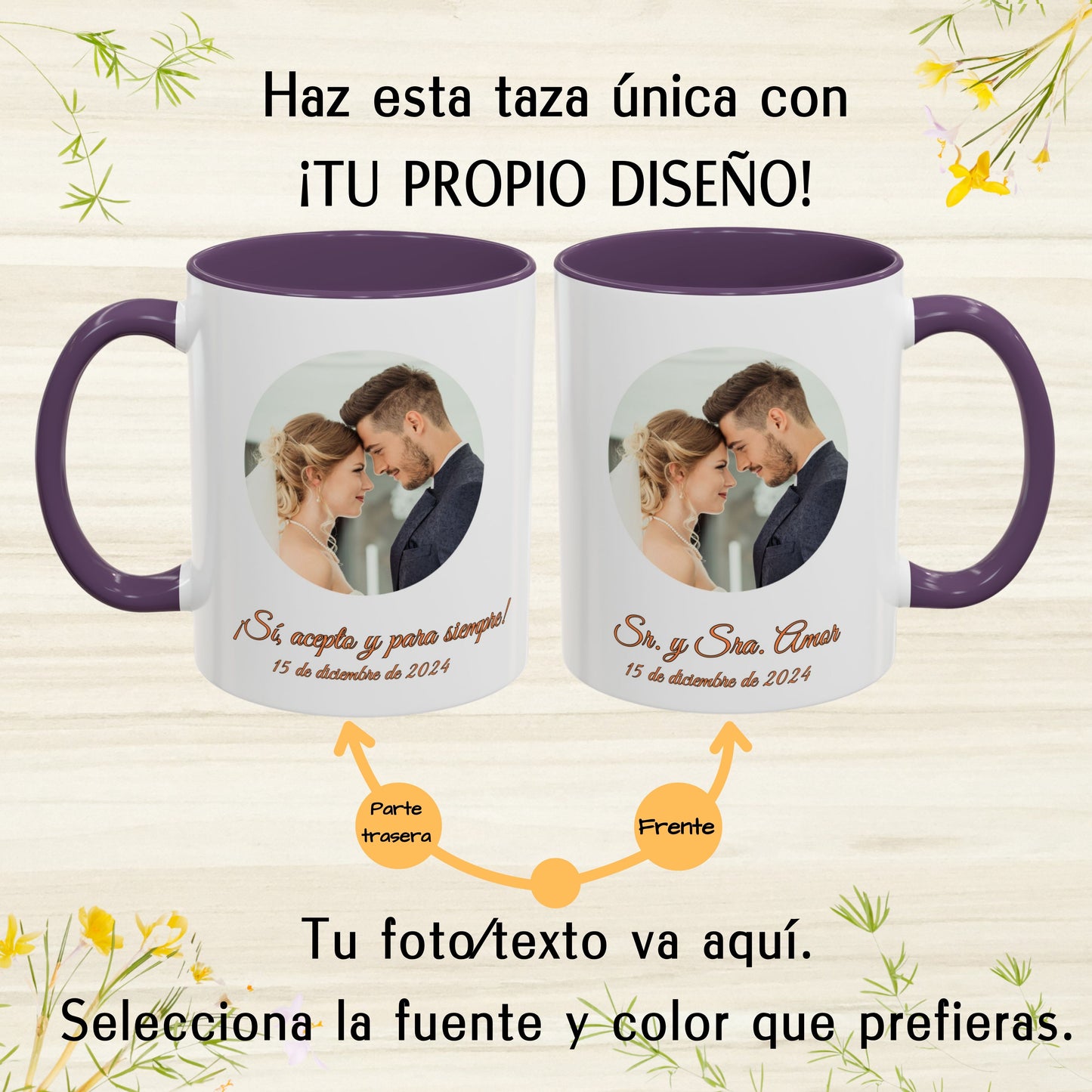 Taza personalizada, 325ml Blanco/morado Diseño circular Cerámica Taza de café, Regalo personalizado con foto, texto o logo