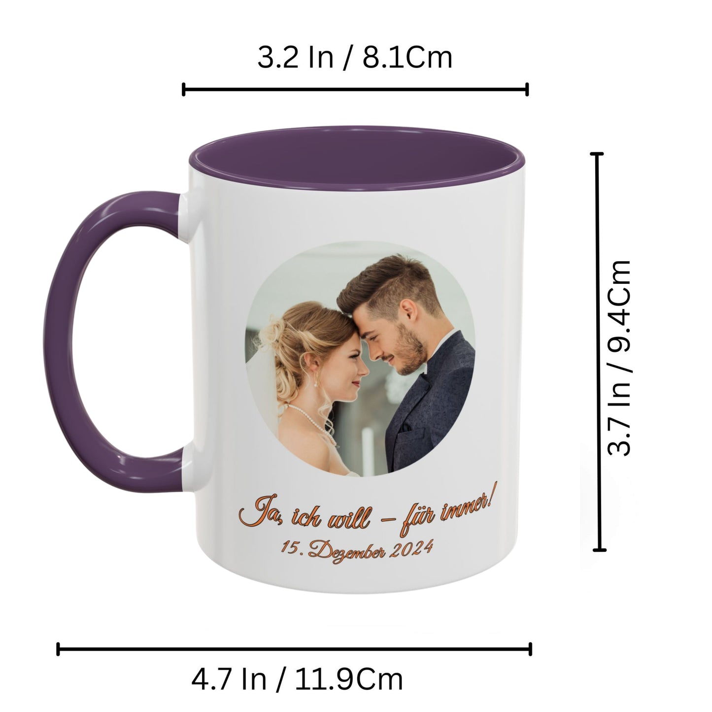 Individuelle Tasse, 325ml Weiß/Lila Kreisdesign Keramiktasse, Personalisiertes Geschenk mit Foto, Text oder Logo