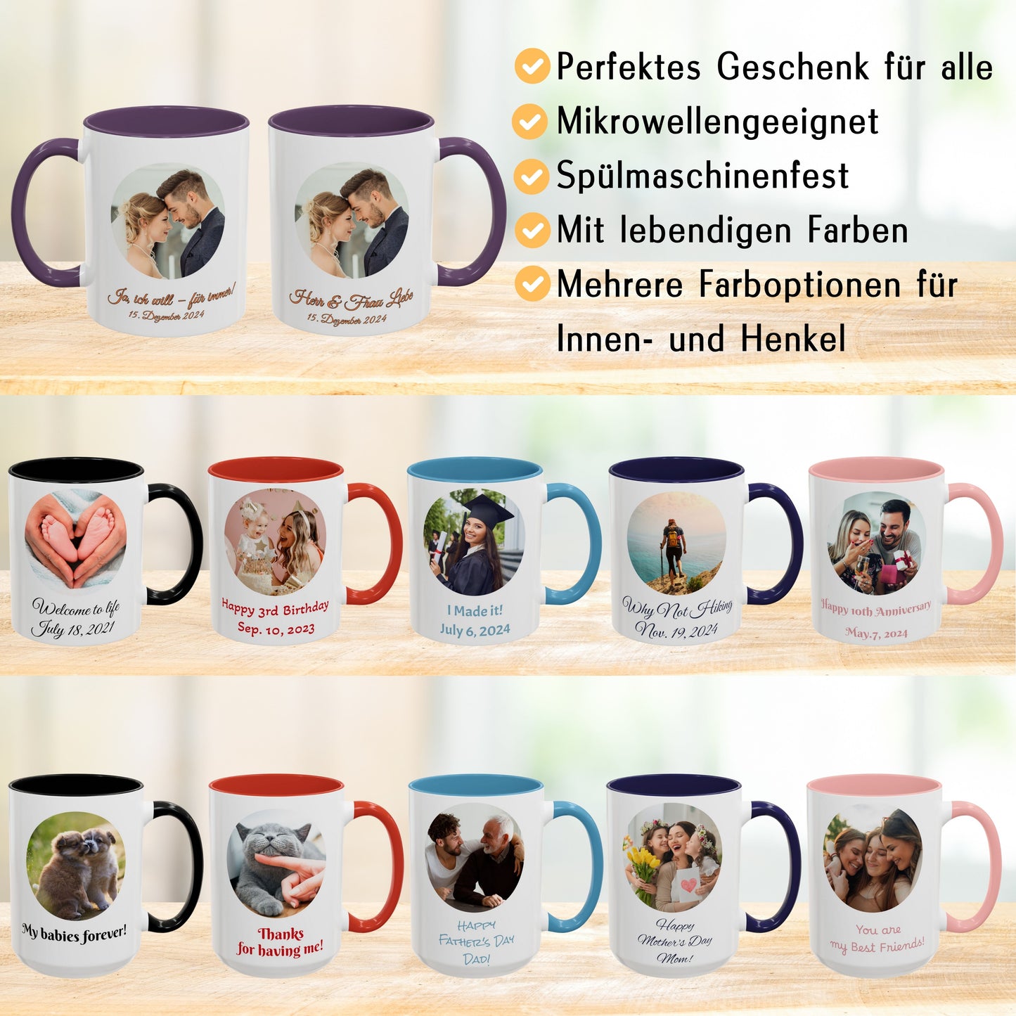Individuelle Tasse, 325ml Weiß/Lila Kreisdesign Keramiktasse, Personalisiertes Geschenk mit Foto, Text oder Logo