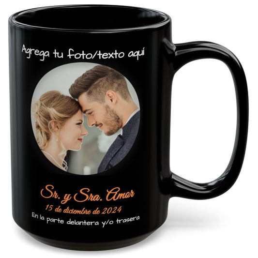 Custom Mug, 15oz All Black Circle Design Ceramic Coffee Mug, Personalized Gift with Photo, Text or Logo