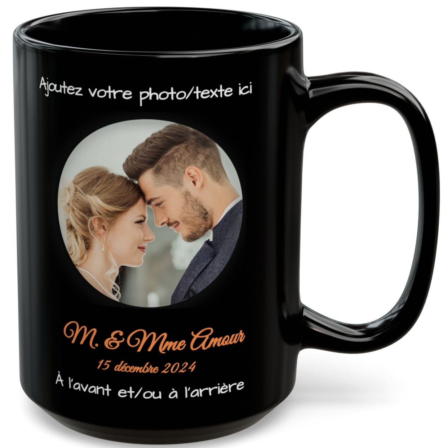 Mug personnalisé, Mug en céramique noir mat 425ml, Cadeau personnalisé avec photo, texte ou logo