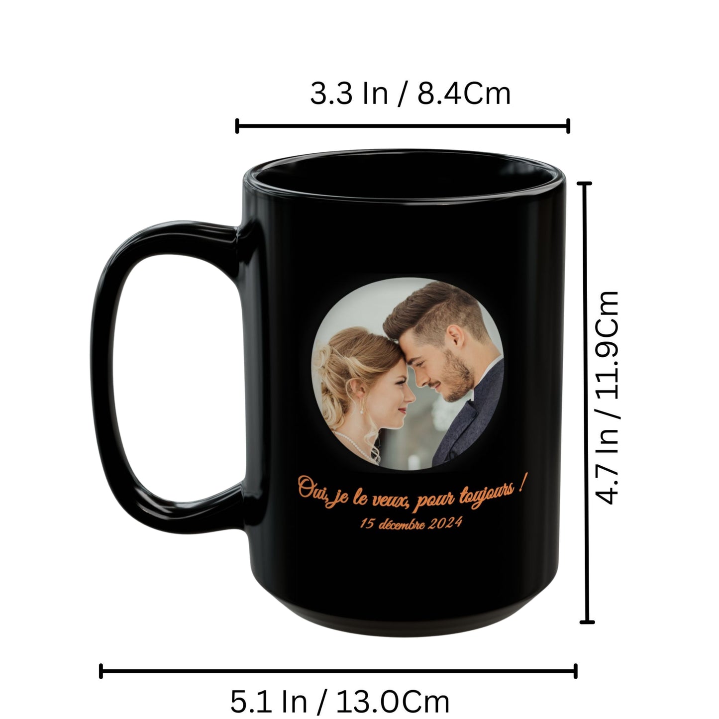 Mug personnalisé, Mug en céramique noir mat 425ml, Cadeau personnalisé avec photo, texte ou logo