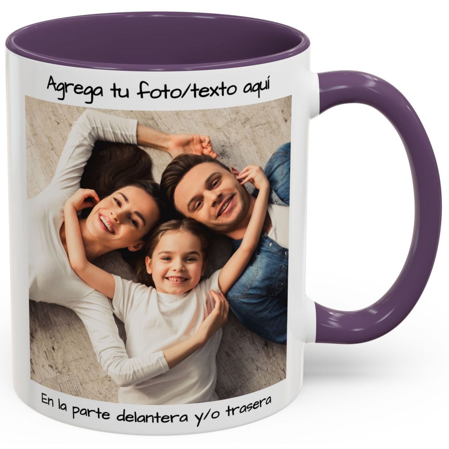 Tasse personnalisée, 325ml Blanc/violet Design carré Céramique Tasse à café, Cadeau personnalisé avec photo, texte ou logo