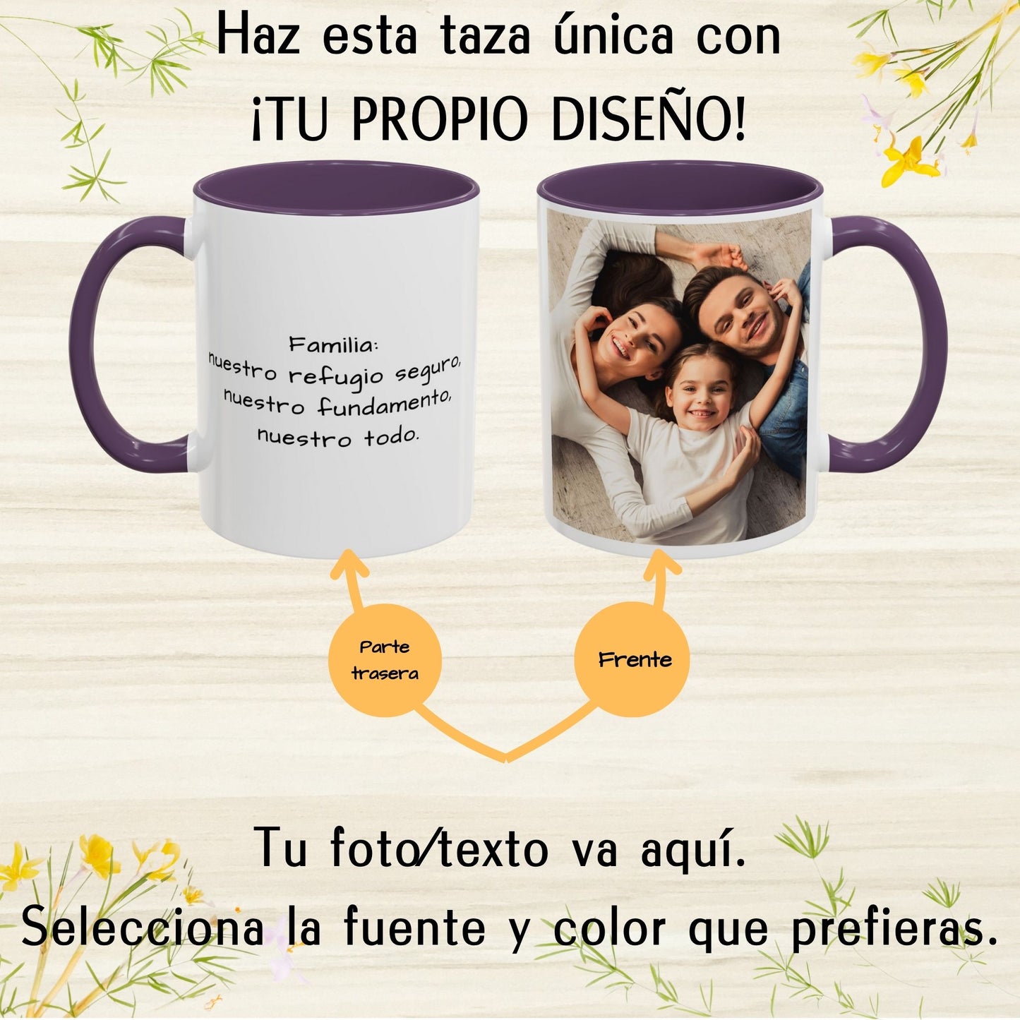 Tasse personnalisée, 325ml Blanc/violet Design carré Céramique Tasse à café, Cadeau personnalisé avec photo, texte ou logo