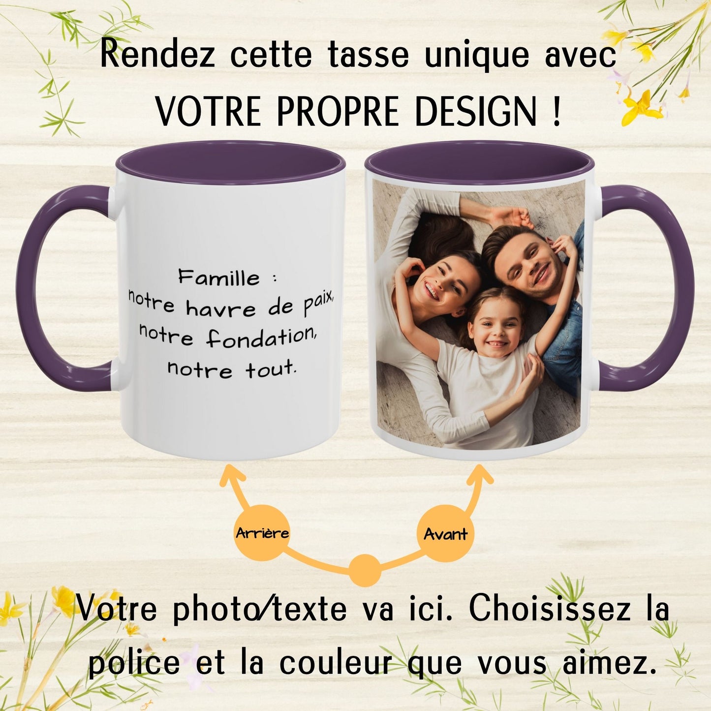 Custom Mug, 325ml White/Purple Square Design Ceramic Coffee Mug, Personalized Gift with Photo, Text or Logo
