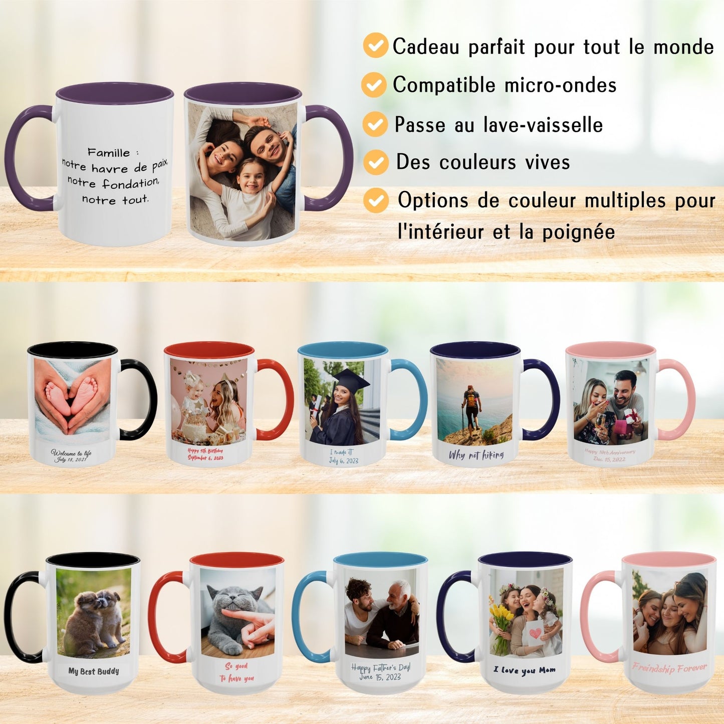 Custom Mug, 325ml White/Purple Square Design Ceramic Coffee Mug, Personalized Gift with Photo, Text or Logo