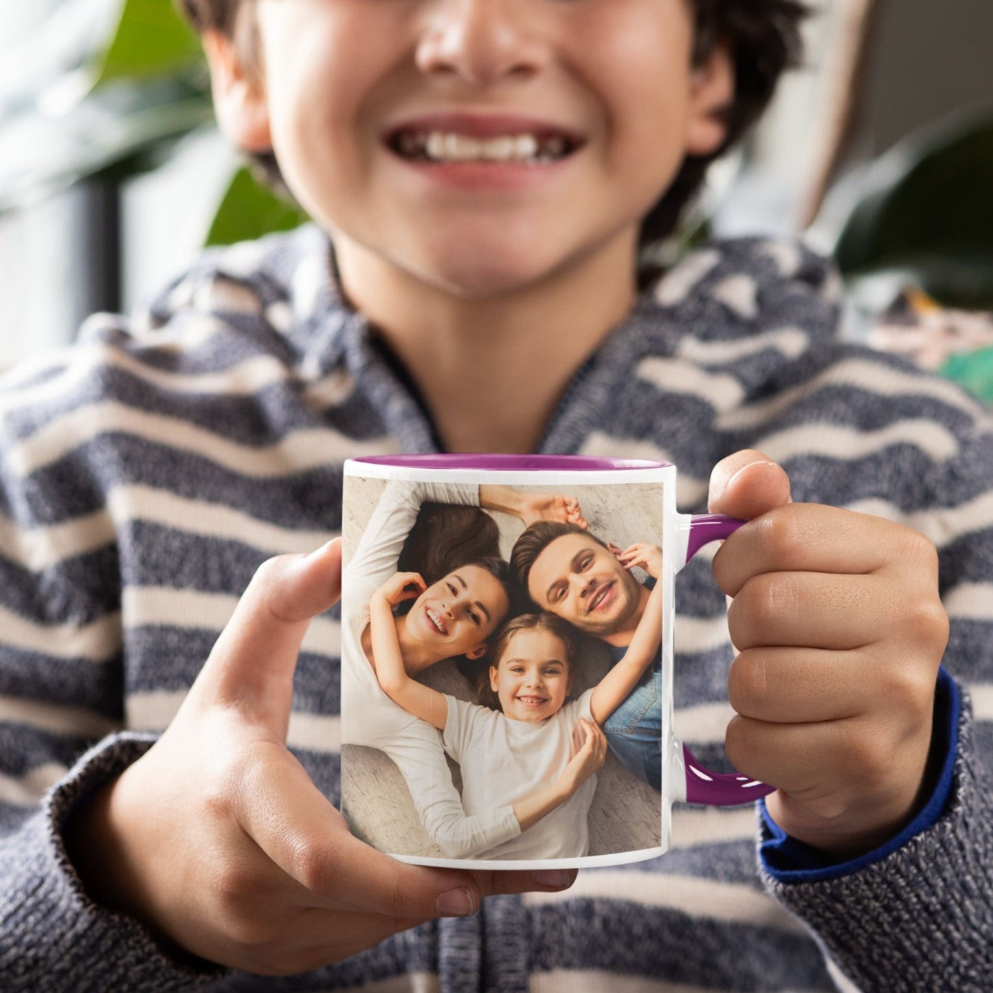 Tasse personnalisée, 325ml Blanc/violet Design carré Céramique Tasse à café, Cadeau personnalisé avec photo, texte ou logo