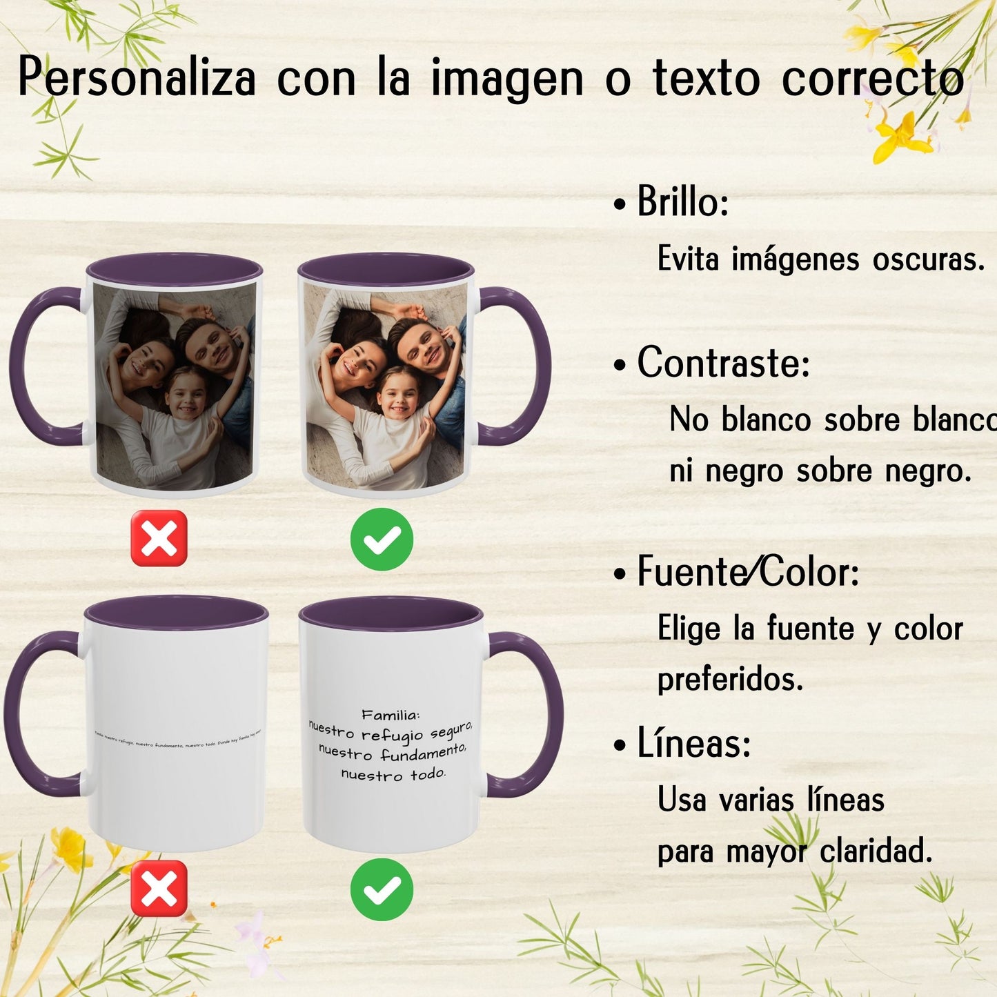Tasse personnalisée, 325ml Blanc/violet Design carré Céramique Tasse à café, Cadeau personnalisé avec photo, texte ou logo