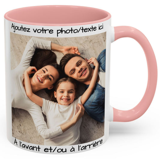 Custom Mug, 11oz White/Pink Square Design Ceramic Coffee Mug, Personalized Gift with Photo, Text or Logo