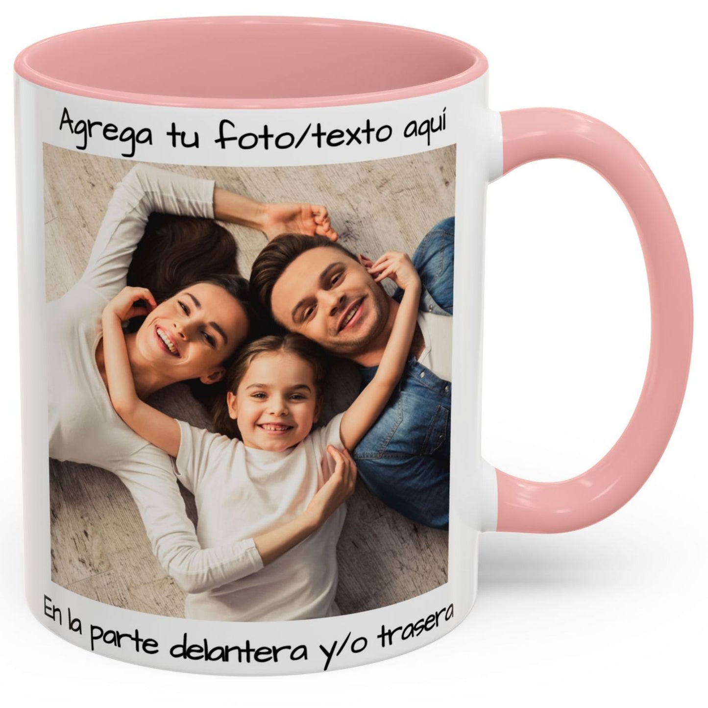 Tasse personnalisée, 325ml Blanc/rose Motif carré Céramique Tasse à café, Cadeau personnalisé avec photo, texte ou logo