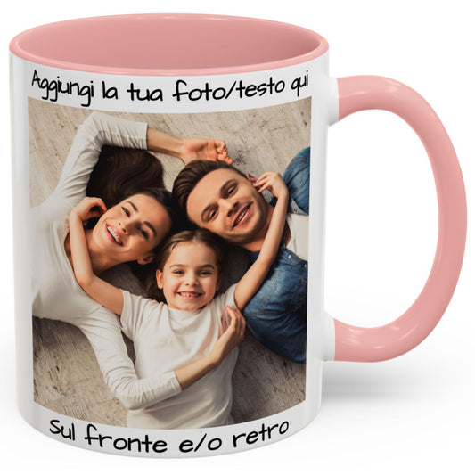 Custom Mug, 11oz White/Pink Square Design Ceramic Coffee Mug, Personalized Gift with Photo, Text or Logo