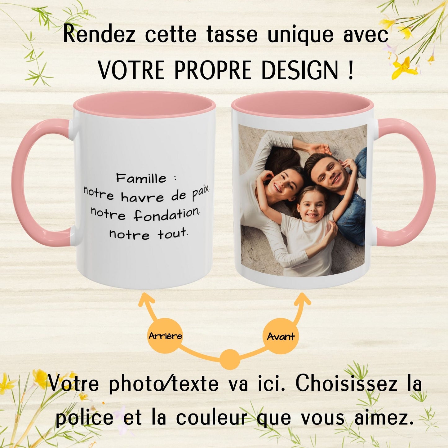 Custom Mug, 325ml White/Pink Square Design Ceramic Coffee Mug, Personalized Gift with Photo, Text or Logo