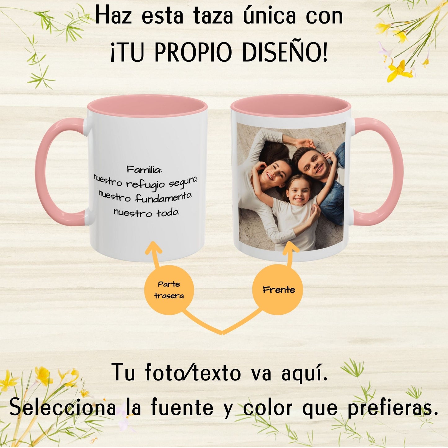 Tasse personnalisée, 325ml Blanc/rose Motif carré Céramique Tasse à café, Cadeau personnalisé avec photo, texte ou logo