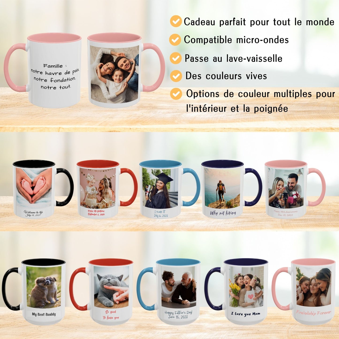Custom Mug, 325ml White/Pink Square Design Ceramic Coffee Mug, Personalized Gift with Photo, Text or Logo