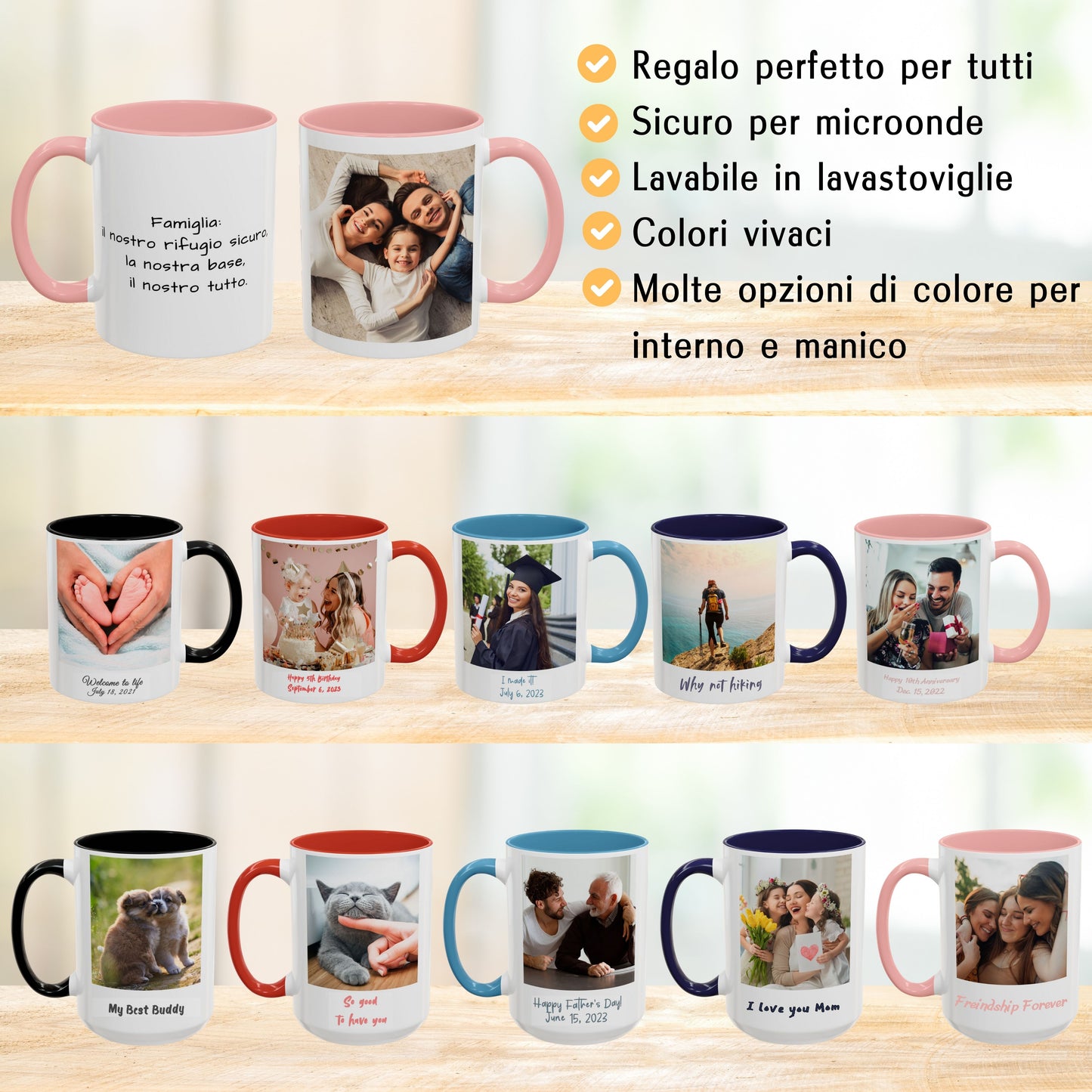 Tazza personalizzata, 325 ml Bianco/rosa Design quadrato Tazza da caffè in ceramica, Regalo personalizzato con foto, testo o logo