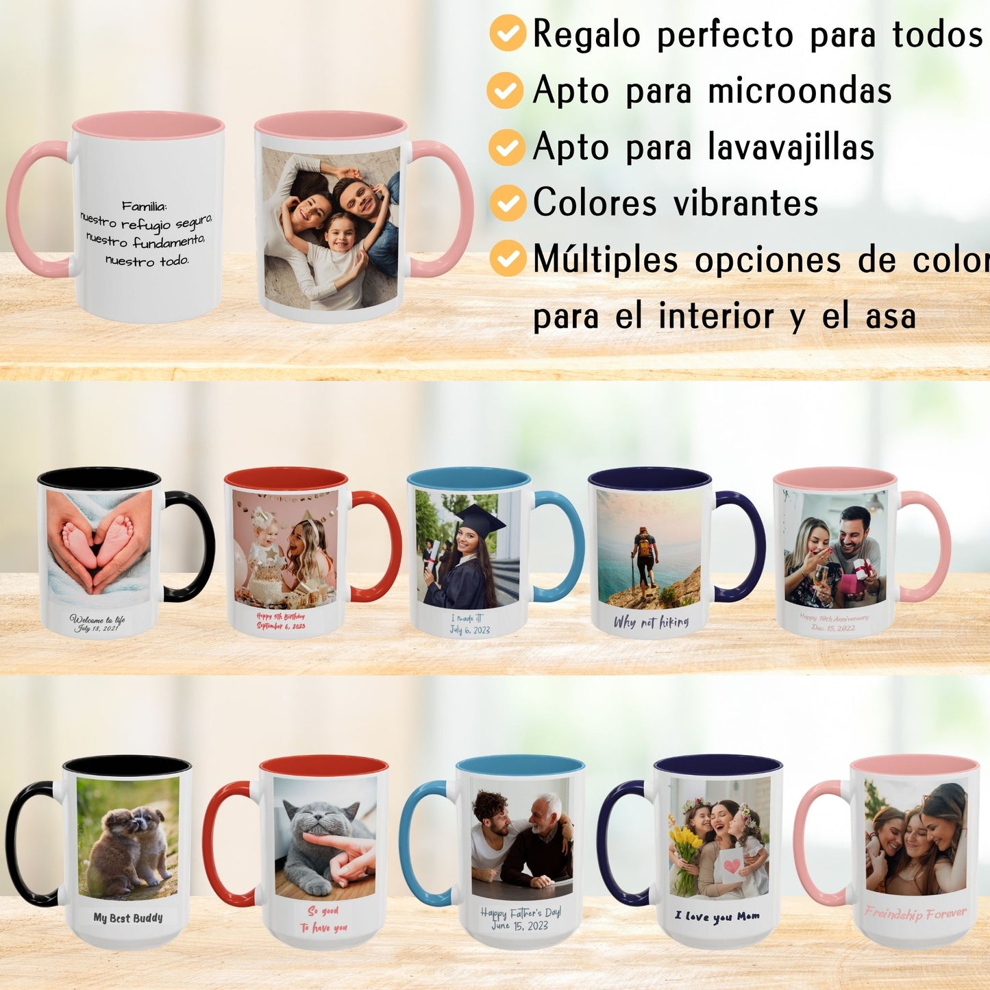 Tasse personnalisée, 325ml Blanc/rose Motif carré Céramique Tasse à café, Cadeau personnalisé avec photo, texte ou logo