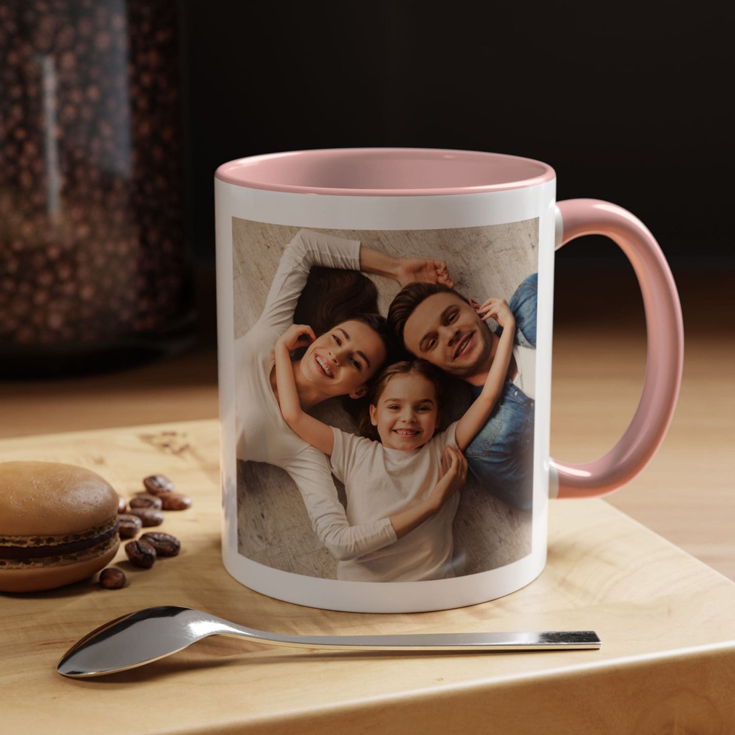 Tazza personalizzata, 325 ml Bianco/rosa Design quadrato Tazza da caffè in ceramica, Regalo personalizzato con foto, testo o logo