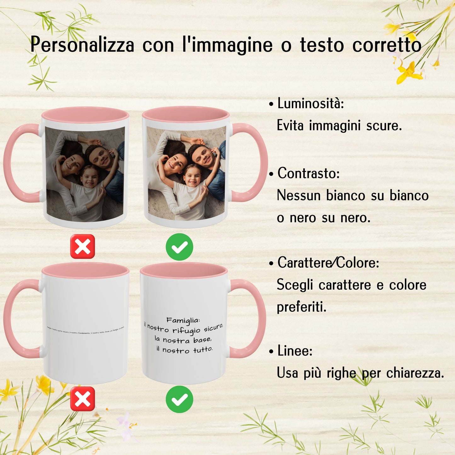 Tazza personalizzata, 325 ml Bianco/rosa Design quadrato Tazza da caffè in ceramica, Regalo personalizzato con foto, testo o logo