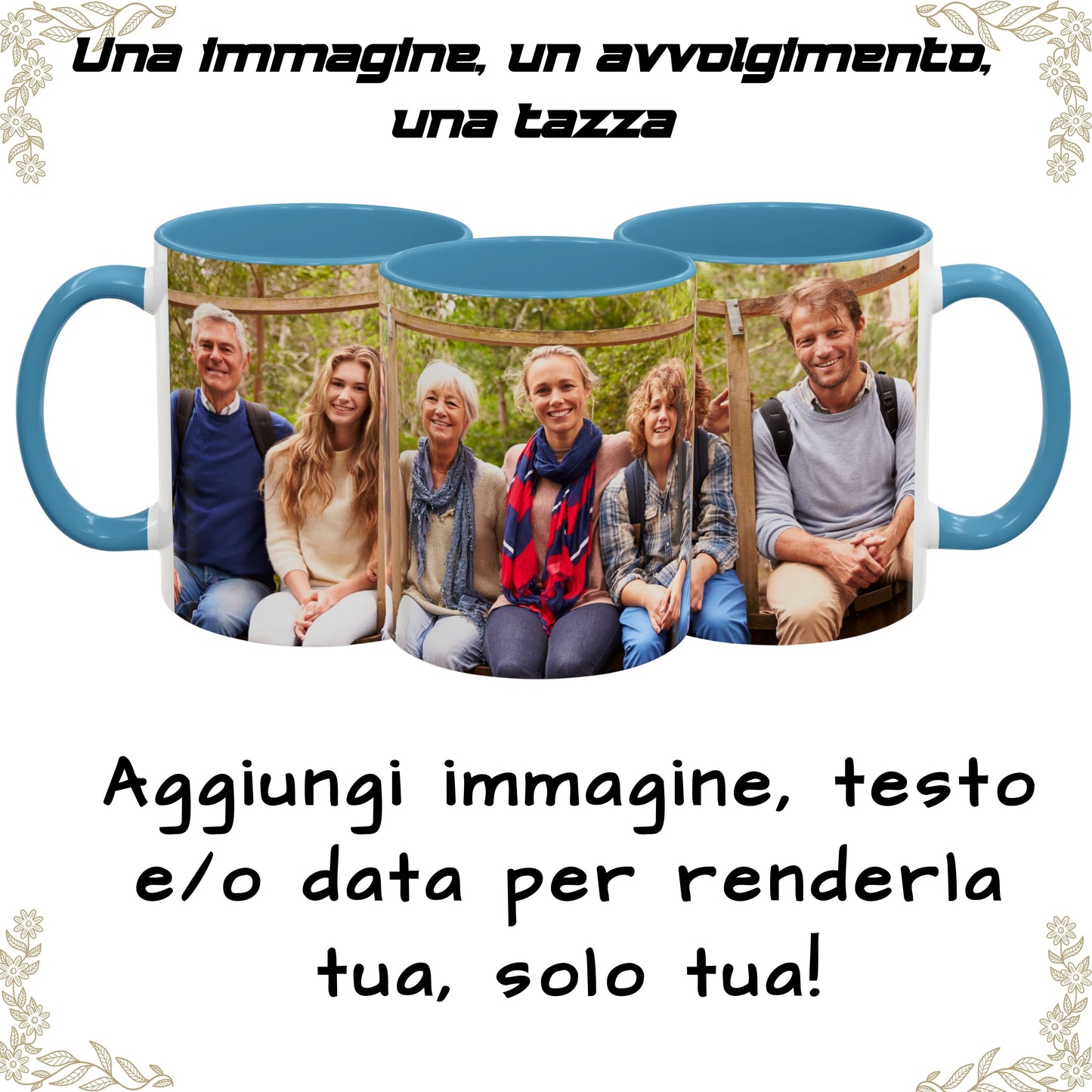 Tazza personalizzata, 325 ml Bianco/azzurro chiaro Design avvolgente Tazza da caffè in ceramica, Regalo personalizzato con foto, testo o logo