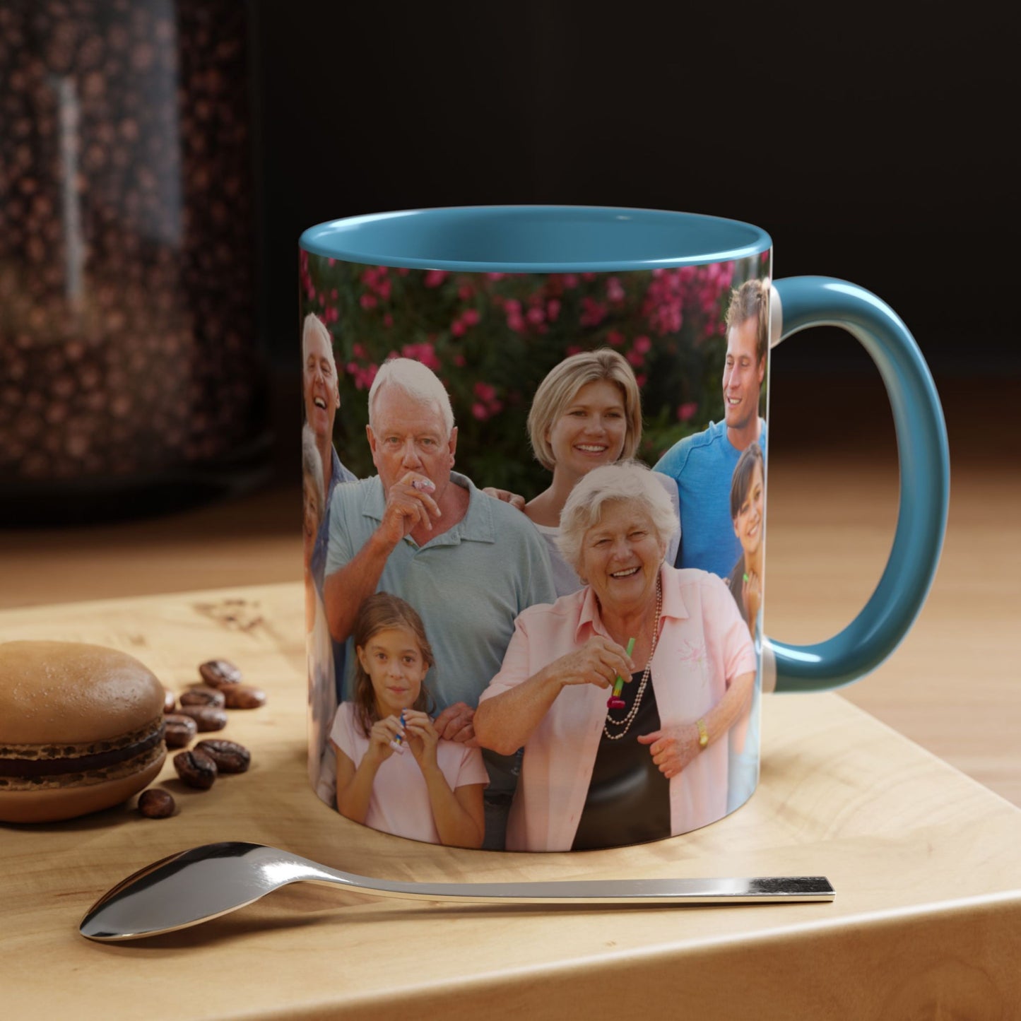 Tasse personnalisée, Tasse à café en céramique blanche/bleu clair de 325 ml avec motif enveloppant, Cadeau personnalisé avec photo, texte ou logo