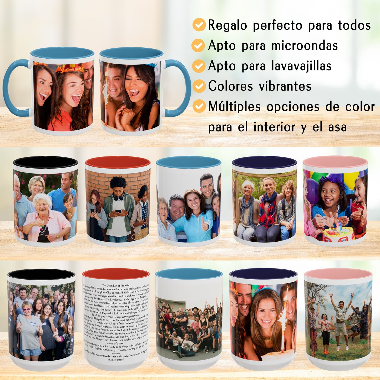 Taza personalizada, 325ml Blanco/azul claro Diseño envolvente Cerámica Taza de café, Regalo personalizado con foto, texto o logo
