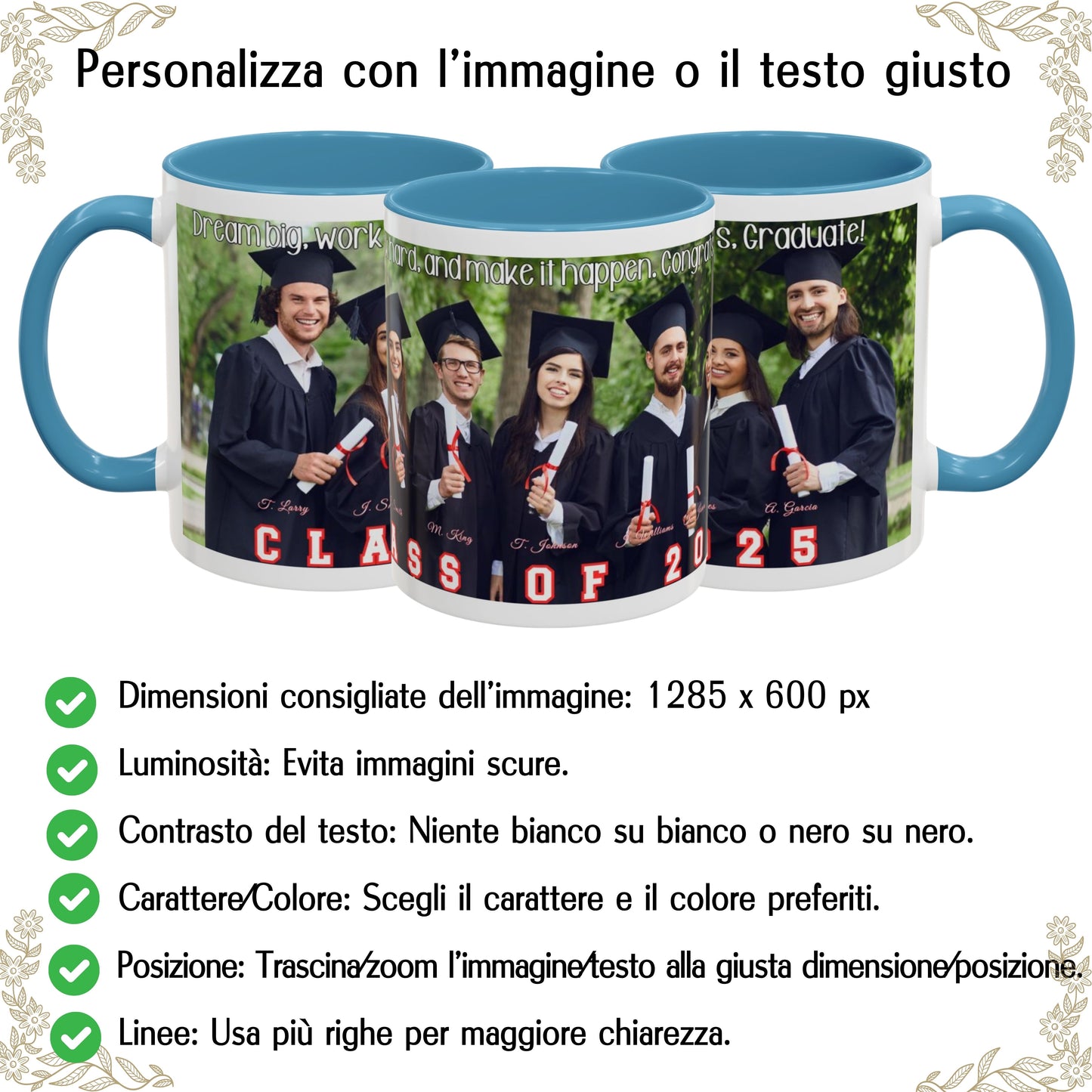 Tazza personalizzata, 325 ml Bianco/azzurro chiaro Design avvolgente Tazza da caffè in ceramica, Regalo personalizzato con foto, testo o logo