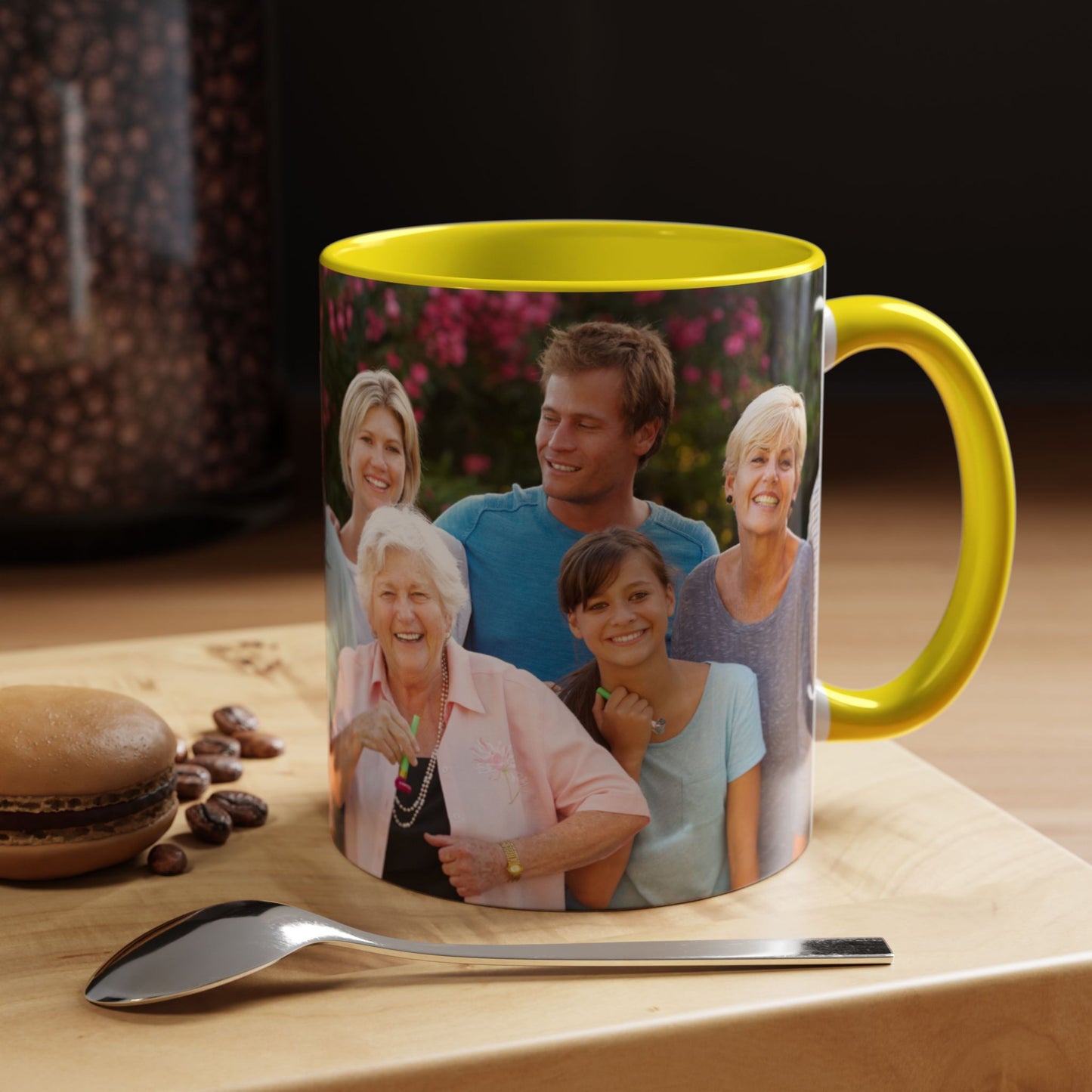 Taza personalizada, 325ml Blanco/amarillo Diseño envolvente Cerámica Taza de café, Regalo personalizado con foto, texto o logo