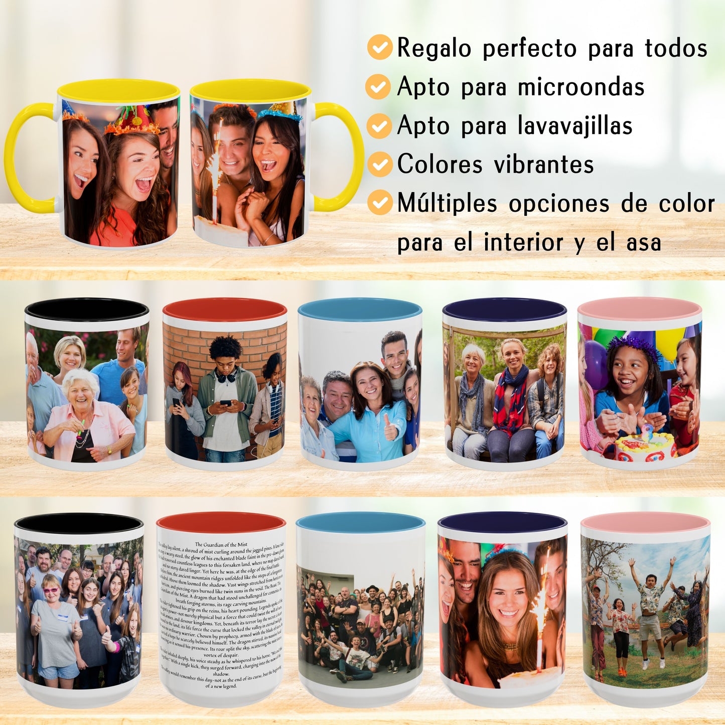 Taza personalizada, 325ml Blanco/amarillo Diseño envolvente Cerámica Taza de café, Regalo personalizado con foto, texto o logo