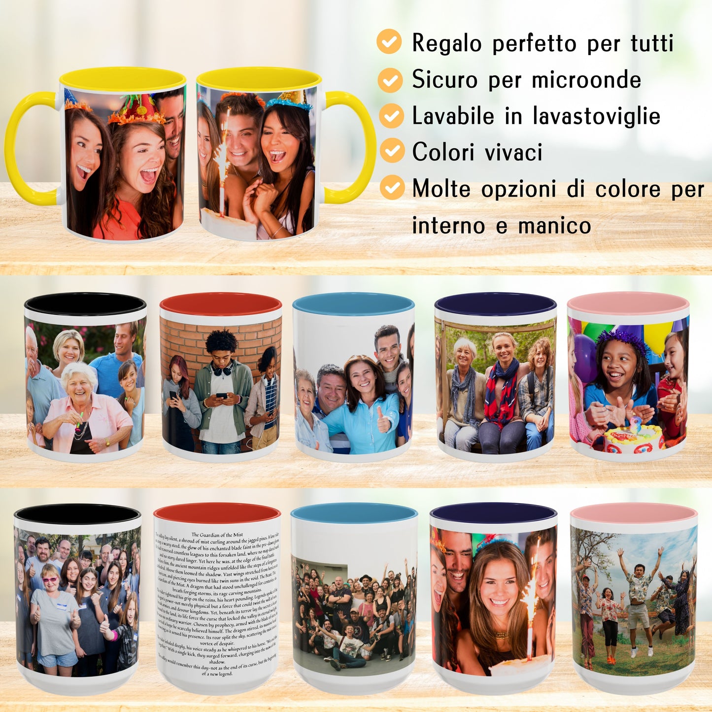 Tazza personalizzata, 325 ml Bianco/giallo Design avvolgente Tazza da caffè in ceramica, Regalo personalizzato con foto, testo o logo