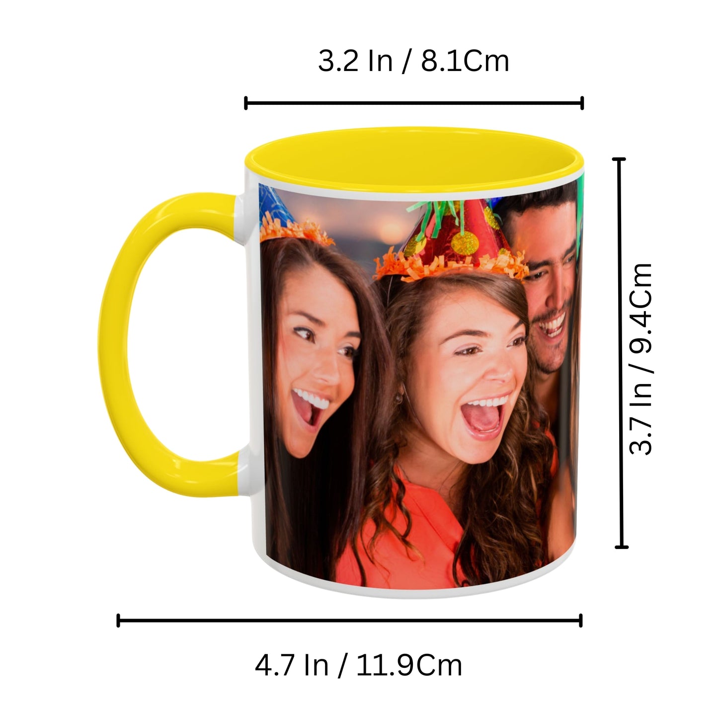 Mug personnalisé, Tasse à café en céramique blanche/jaune de 325 ml avec motif enveloppant, Cadeau personnalisé avec photo, texte ou logo